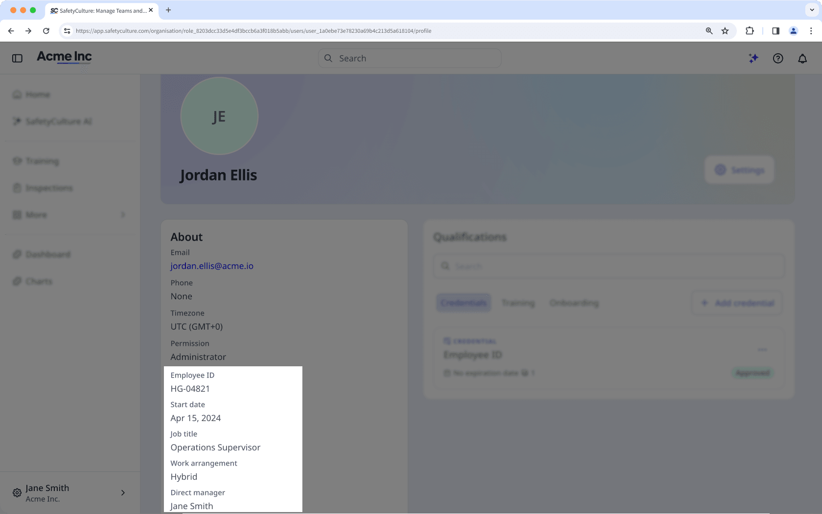 View a team member's details using user fields on their profile.