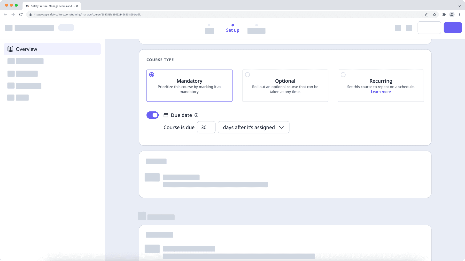 Ajuster les paramètres obligatoires du cours depuis l'application Web.