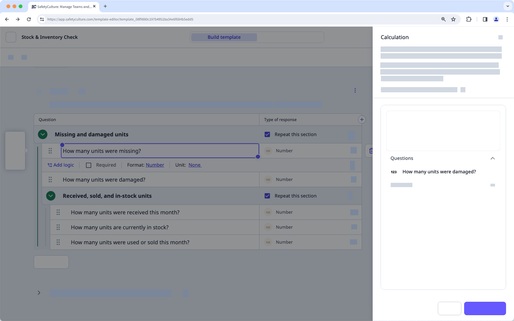 Exemple de cas limite de référencement d'un nombre ou d'une question à réponse par calcul dans des sections répétées à partir de l'application Web.