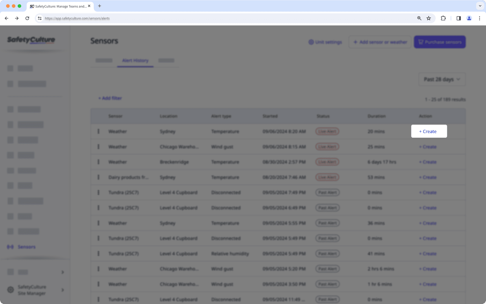 Créer une action d'alerte de capteur à partir de l'application Web.