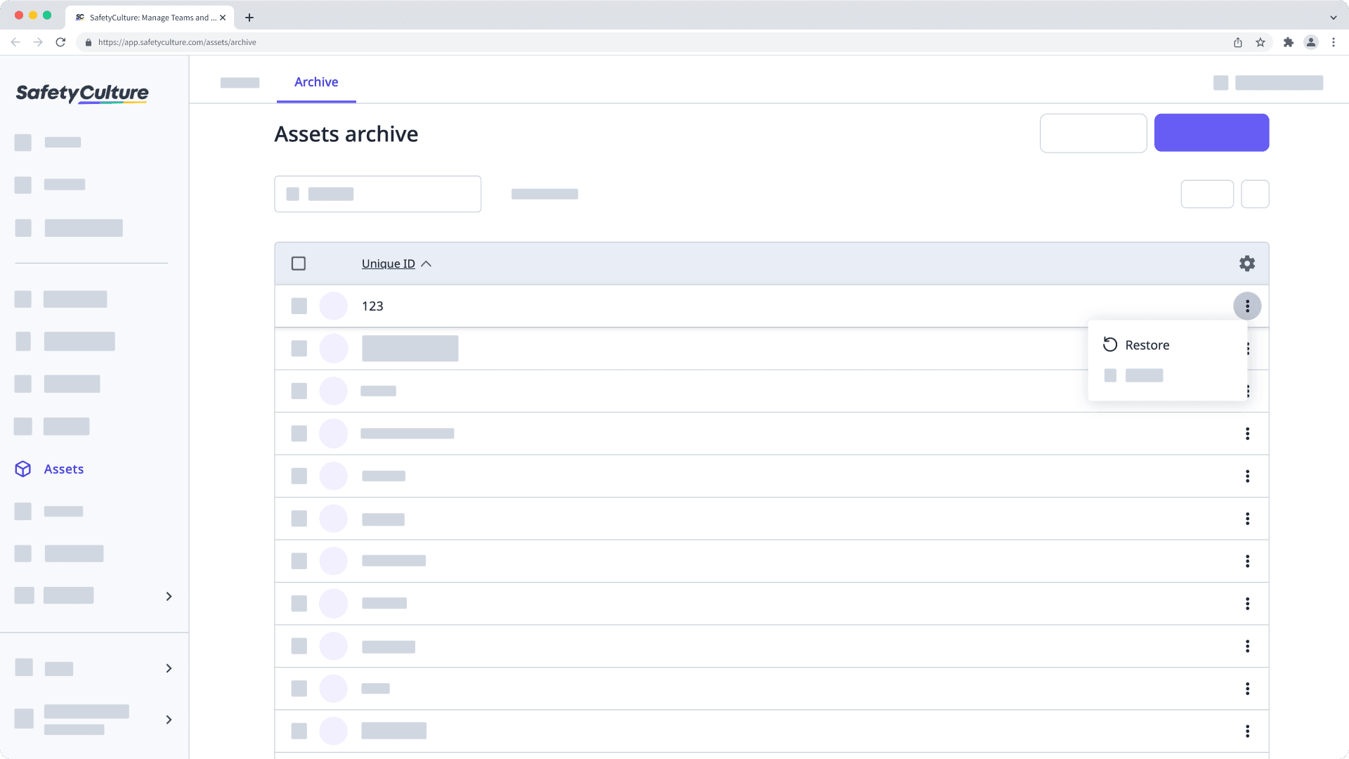 Restore an archived asset via the web app.