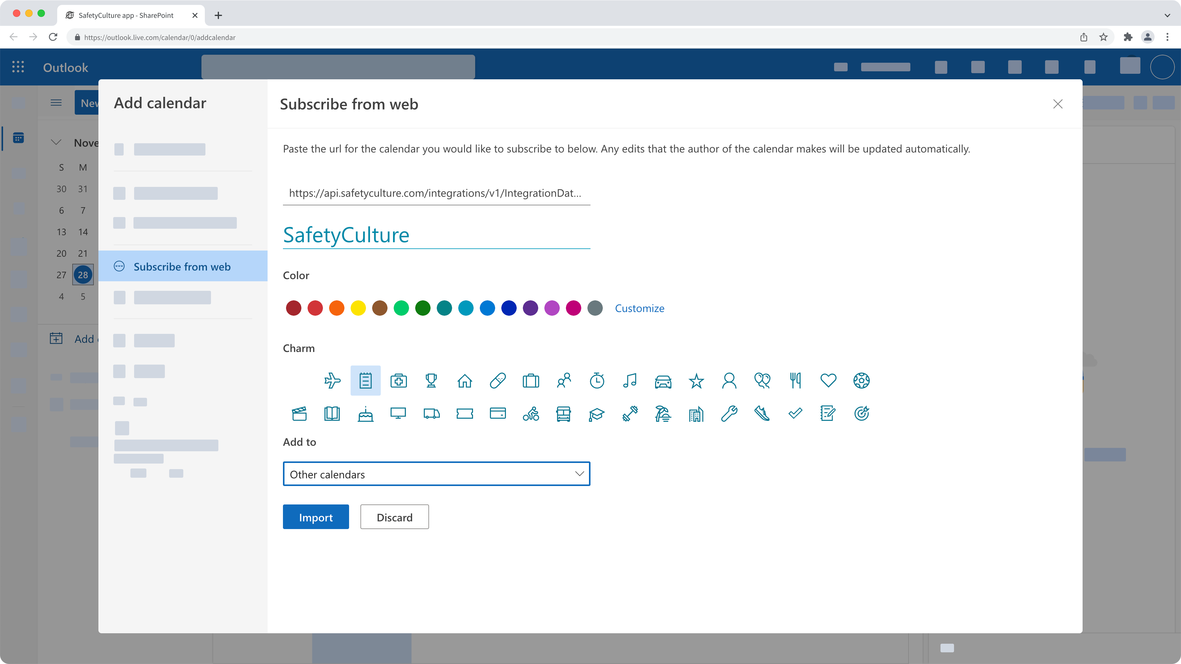 An example of the SafetyCulture inspection scheduled integration with Microsoft Outlook.