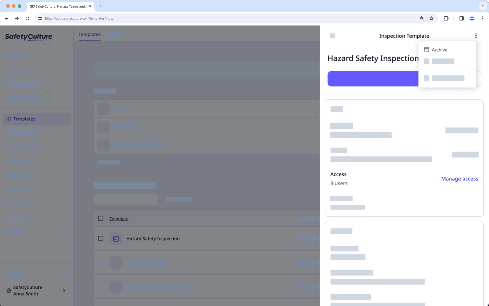 Check template access level via the web app.