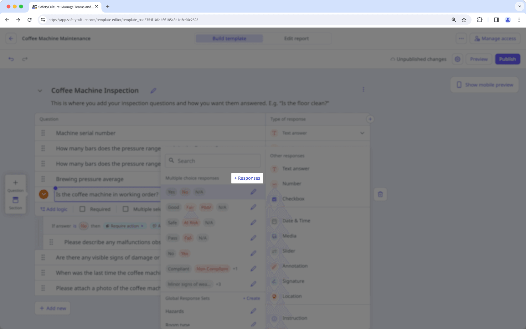 Create a custom response set via the web app.