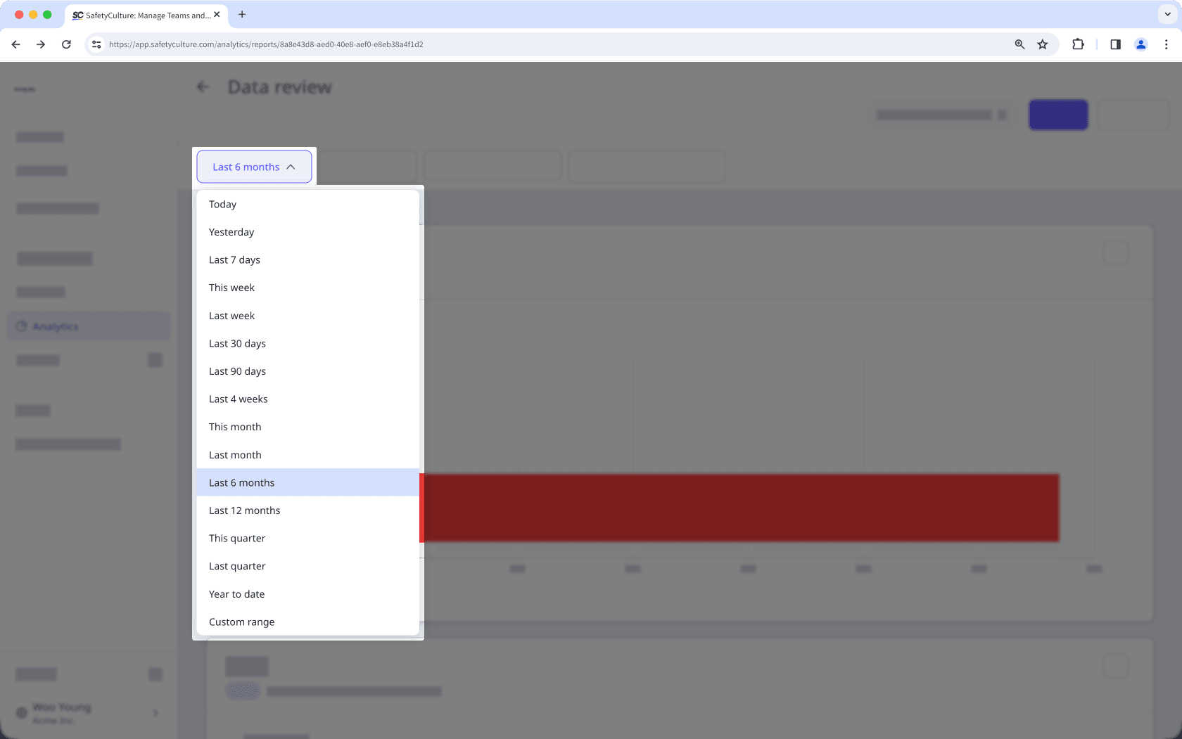 Filtre du tableau de bord « Date » dans Données analytiques via l'application Web.