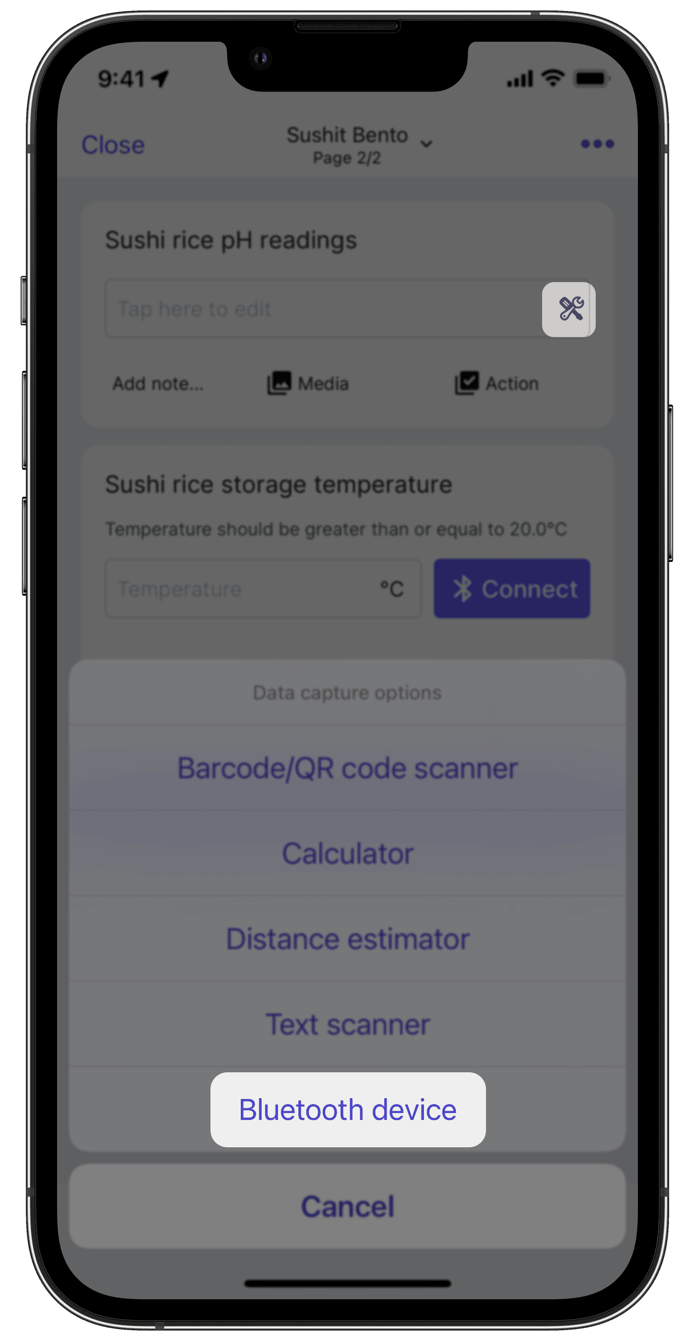 Seleccione la opción de dispositivo Bluetooth en la aplicación móvil para emparejar dispositivos.