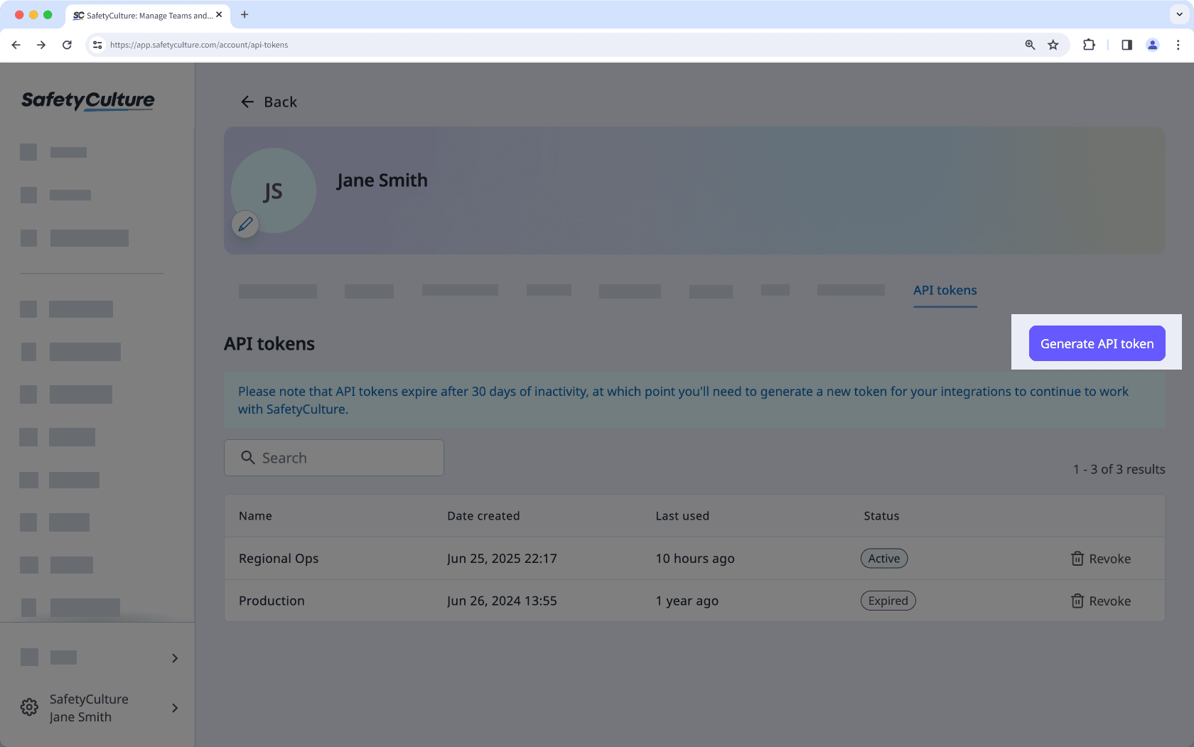 Klicken Sie auf „API-Token über die Web-App generieren“.