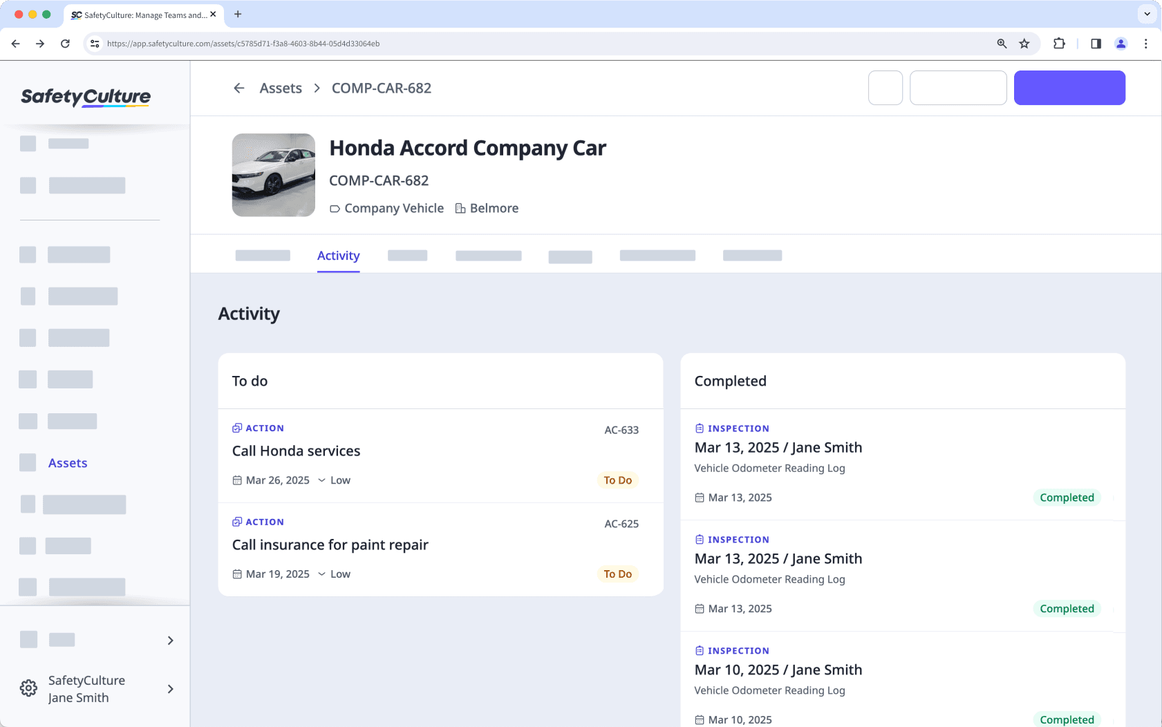 View activity in the asset profile via the web app.