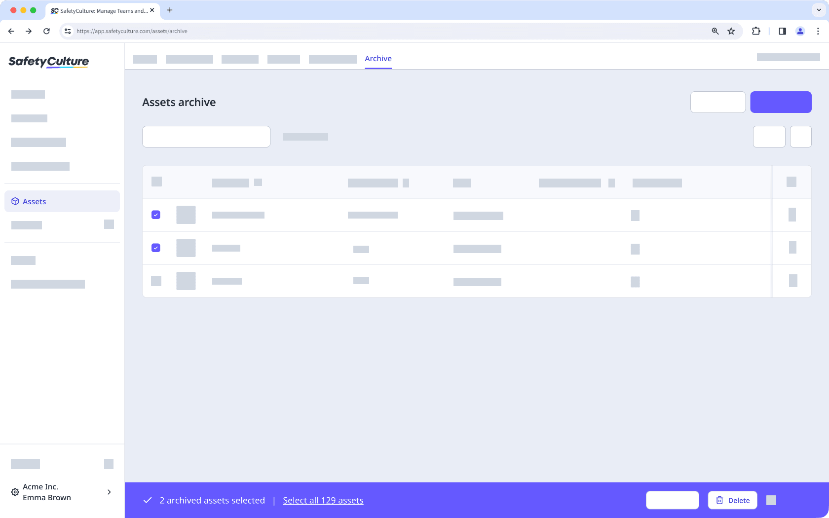 Bulk delete assets via the web app.