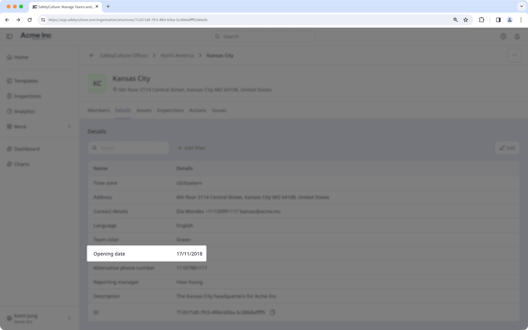 A site profile with the Date organization field type.