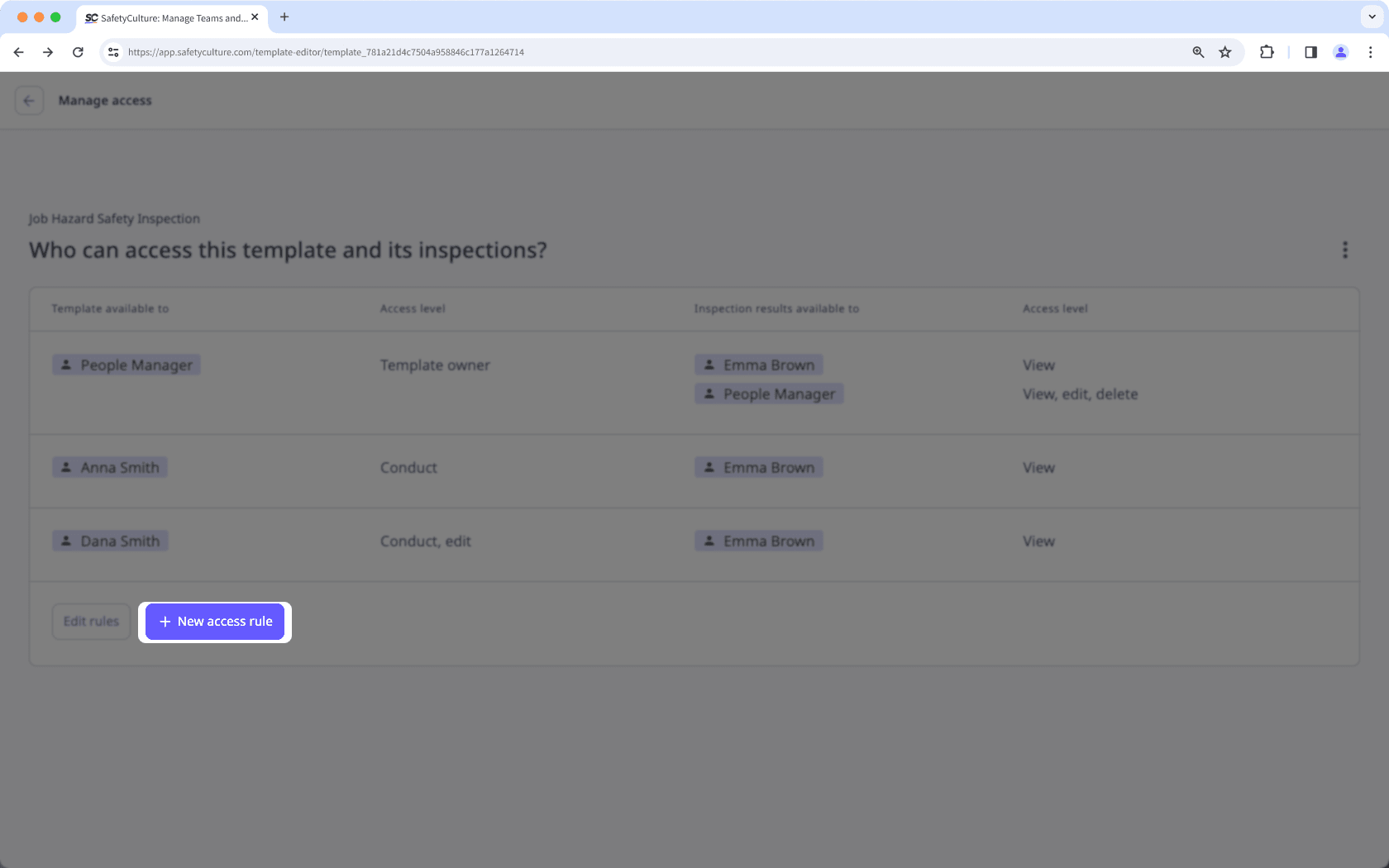 Cree una regla de acceso a través de la aplicación web.