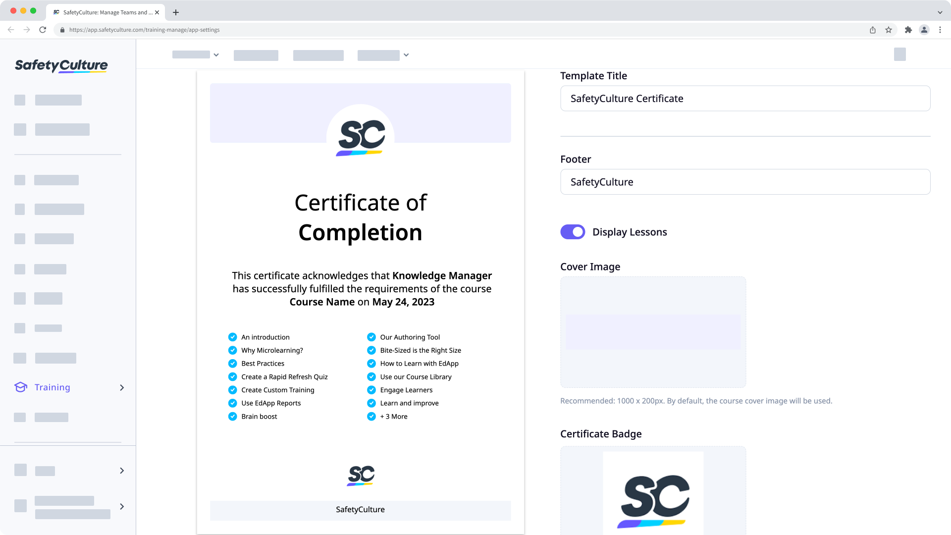 An example of a training course completion certificate template.