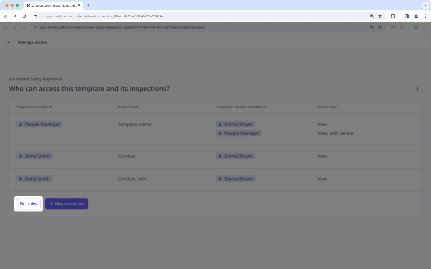Edit an access rule via the web app.