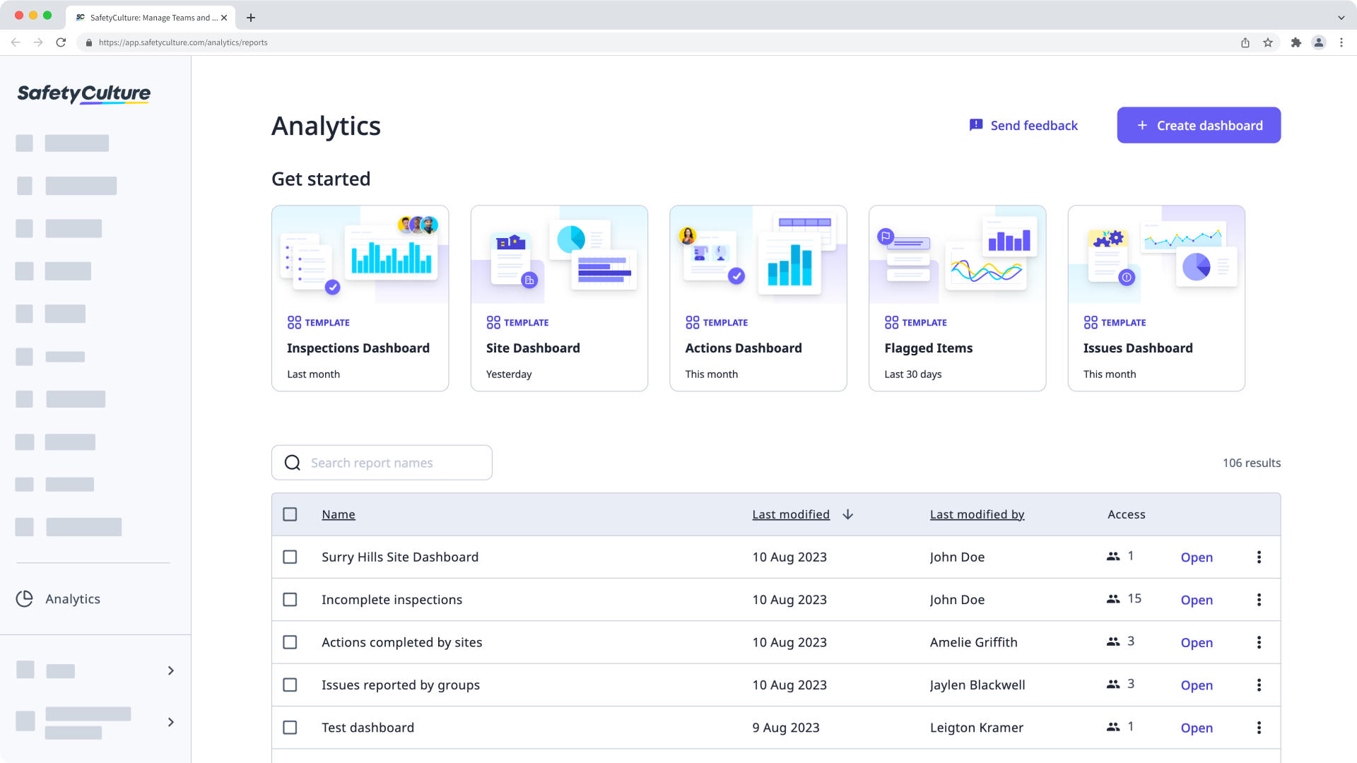 The main page for the new Analytics experience on the web app.