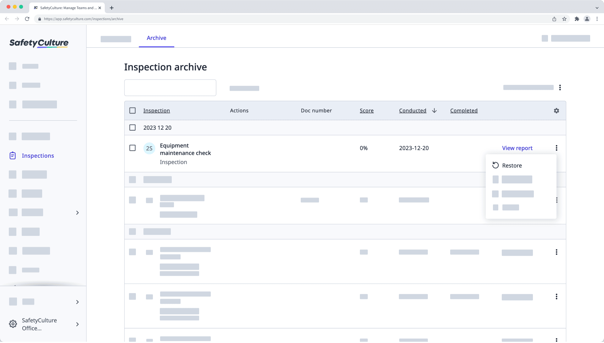 Restore archived inspections via the web app.