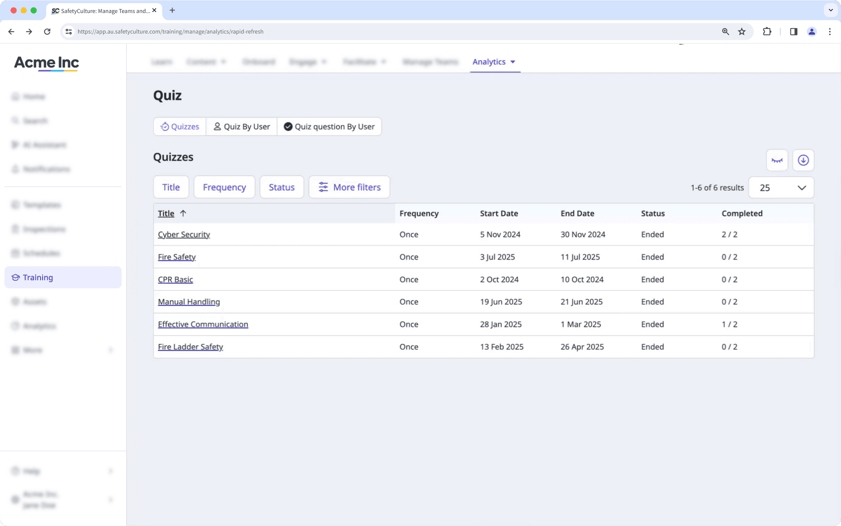View quiz performance on the web app.