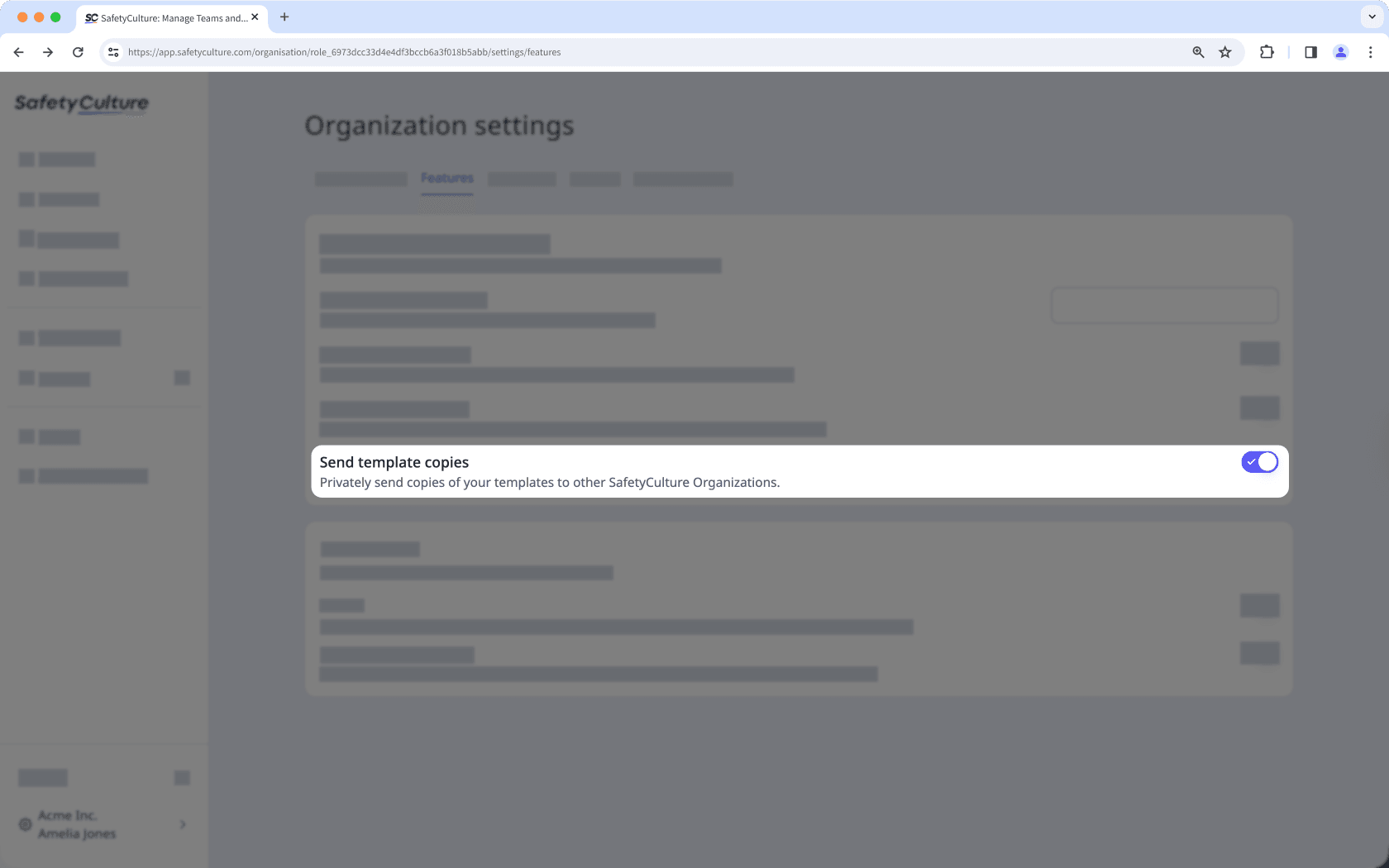 Turn sending template copies on or off for your organization via the web app.