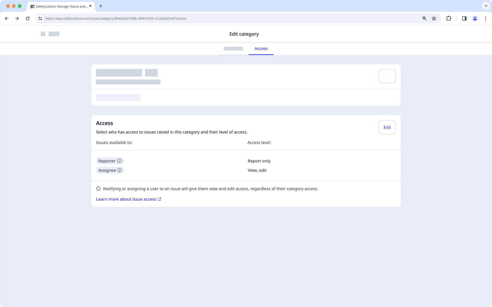 Issue access overview on the web app.