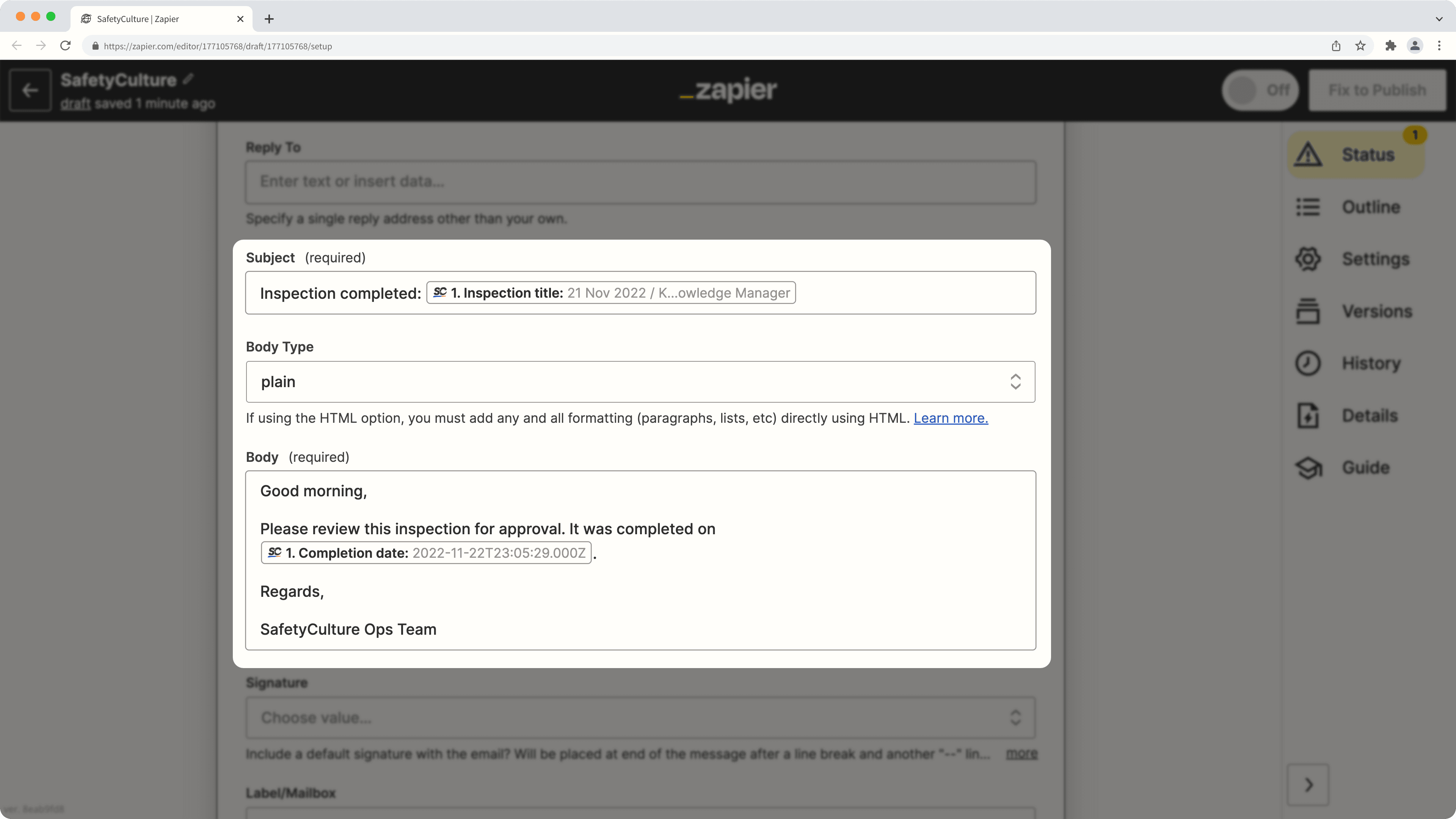 Inspektionsberichte mit Zapier automatisch mit Gmail per E-Mail verwenden.