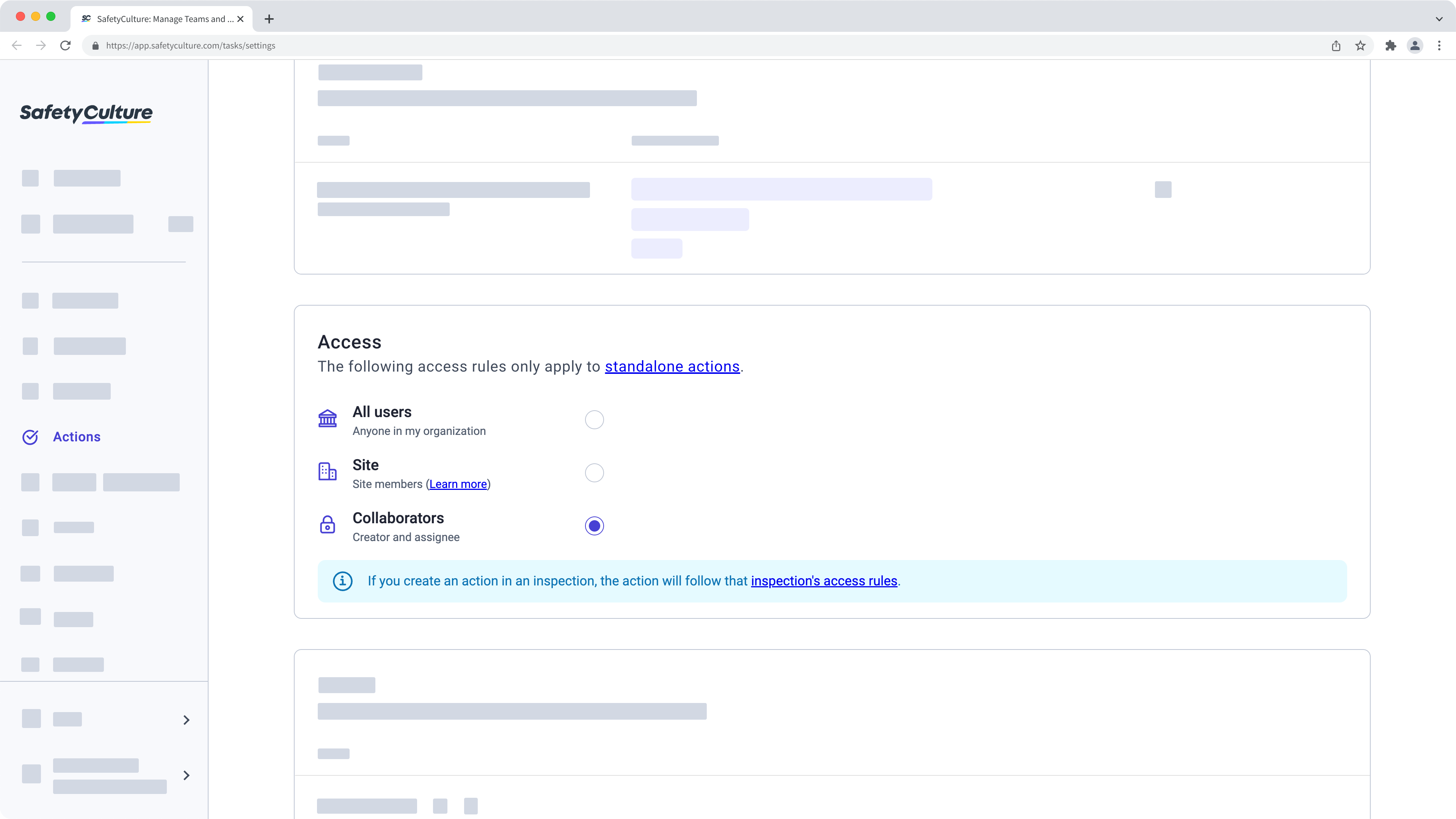 Manage standalone action access for your organization via the web app.