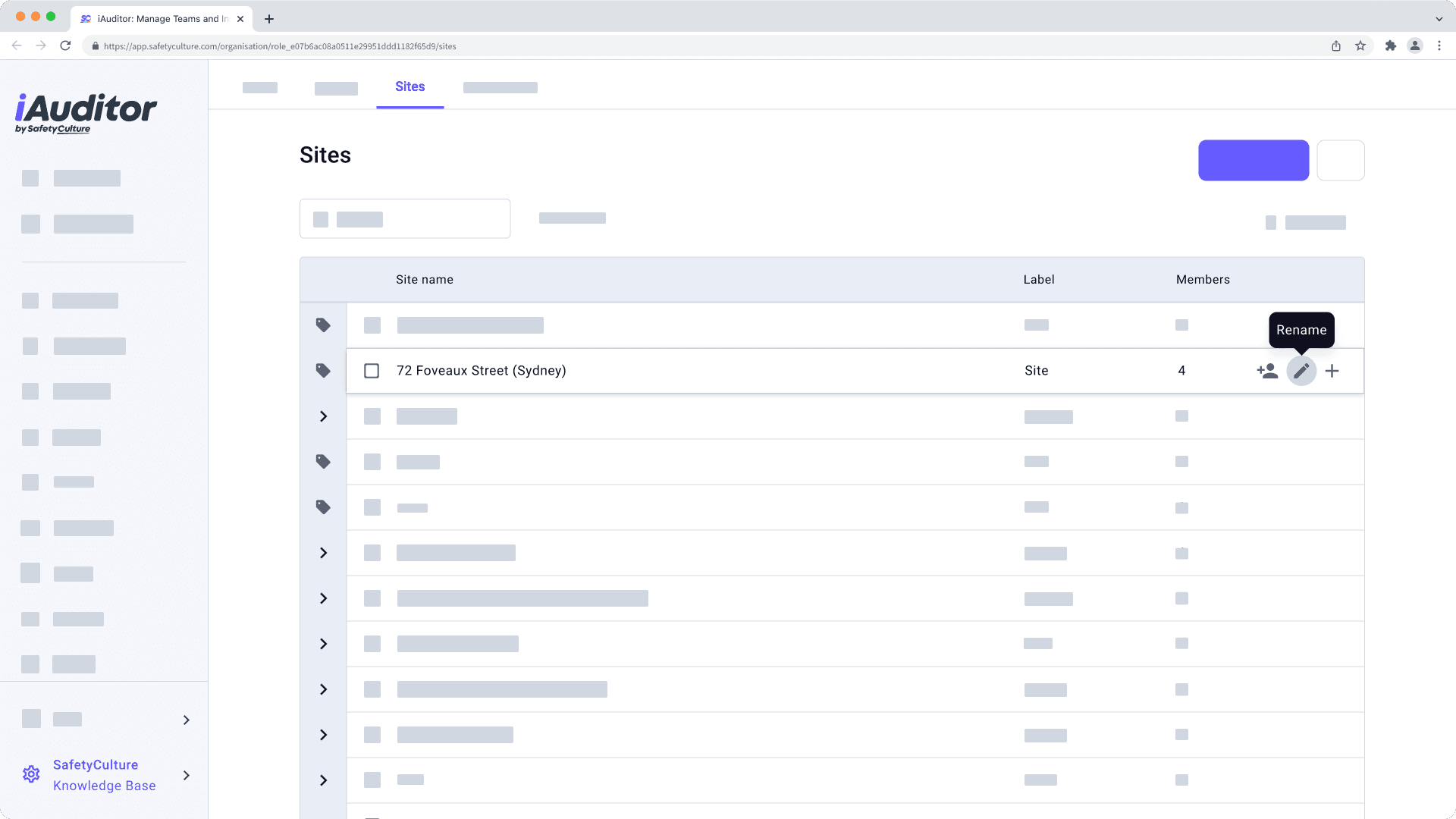 Rename sites and levels from the site list via the web app.