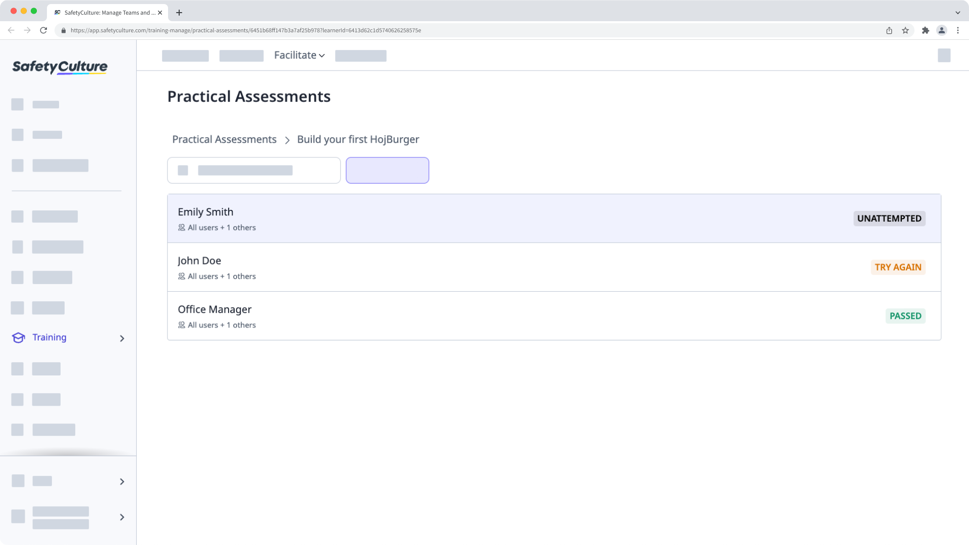 Conduct a practical assessment for a team member via the web app.