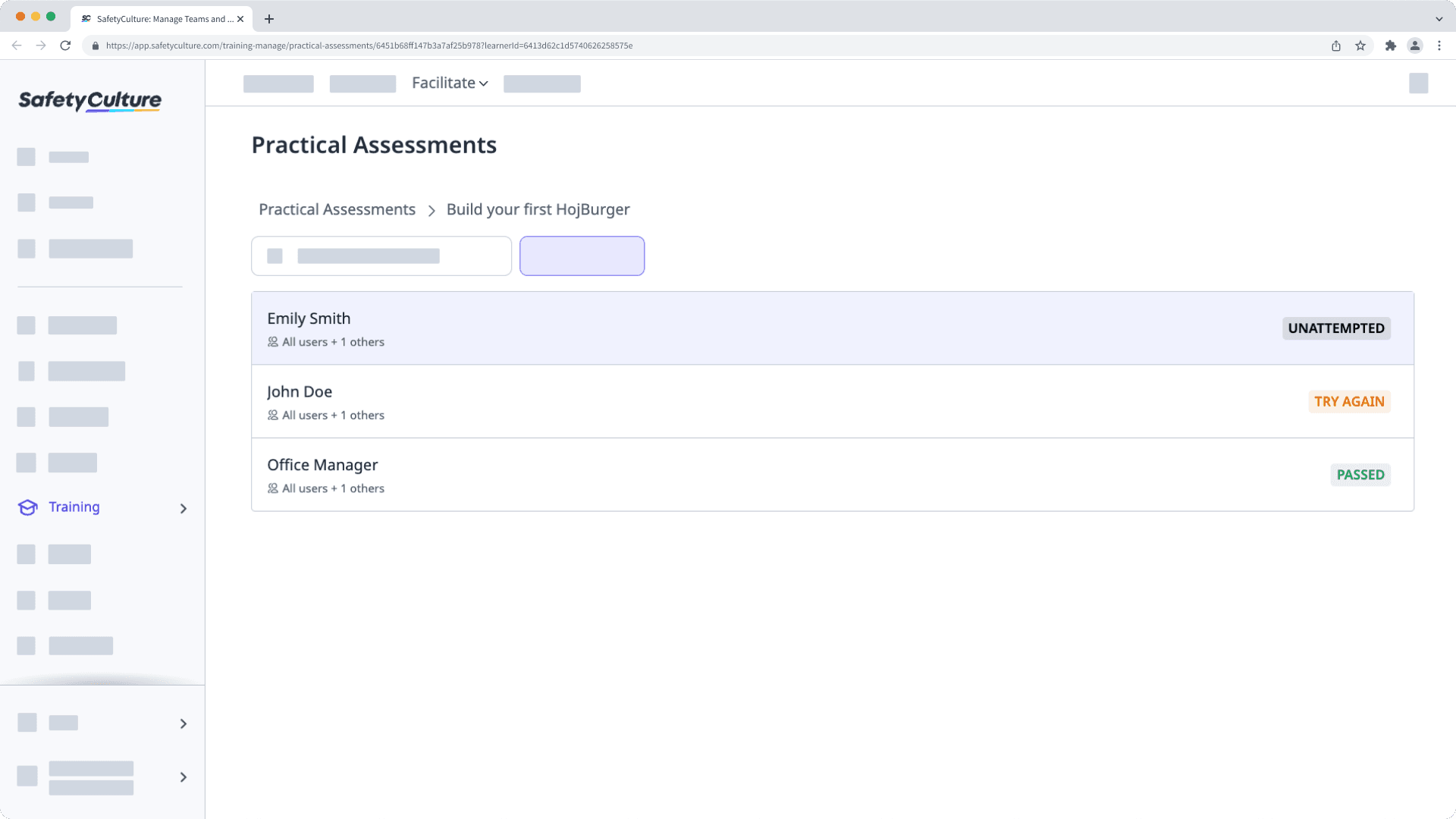 Realizar una evaluación práctica para un miembro del equipo a través de la aplicación web.