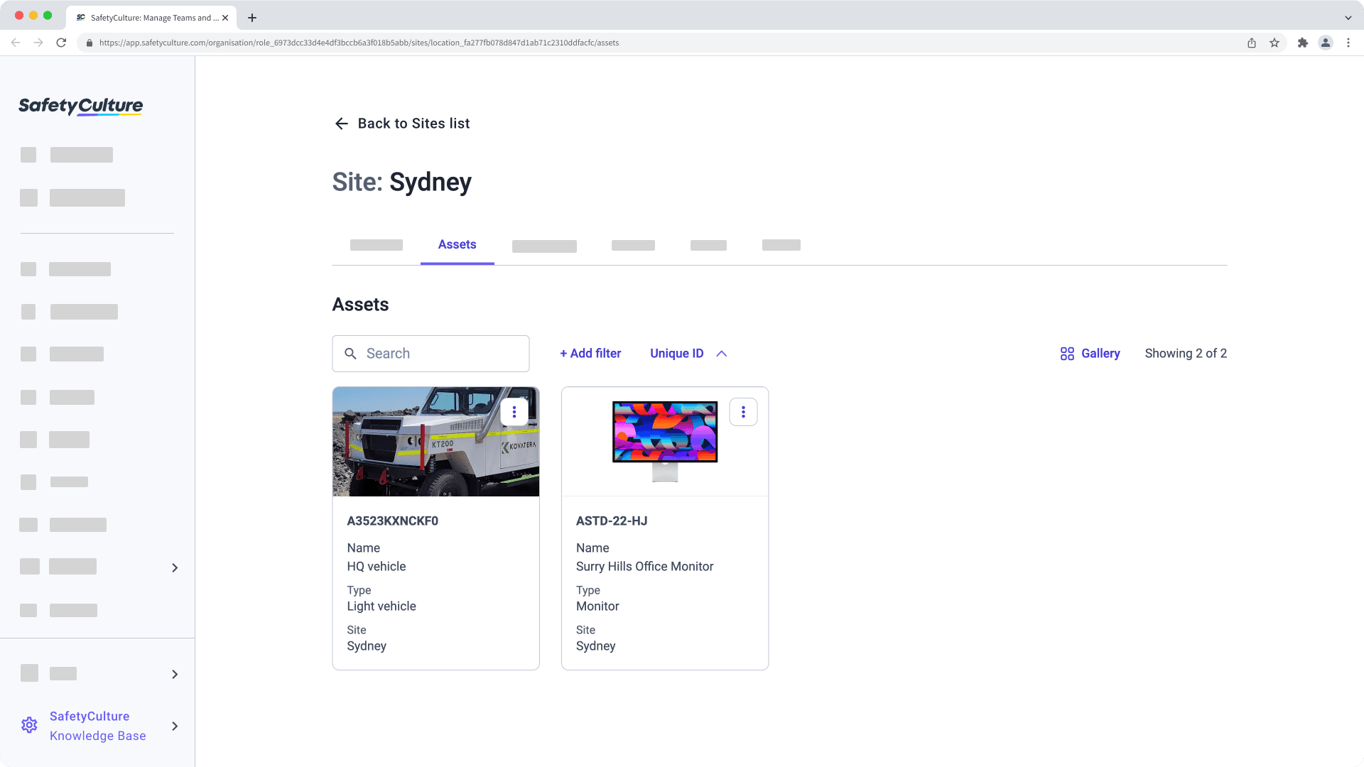 Mithilfe der Web-App Assets in Standort-Profilen anzeigen.