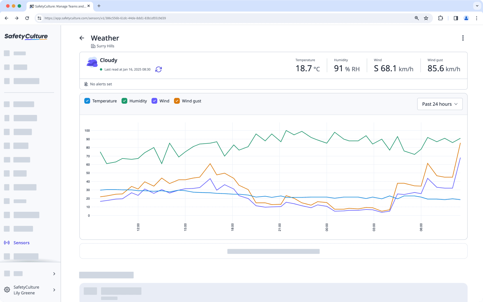 Ein Beispiel für einen Wetterdaten-Feed in der Web-App.