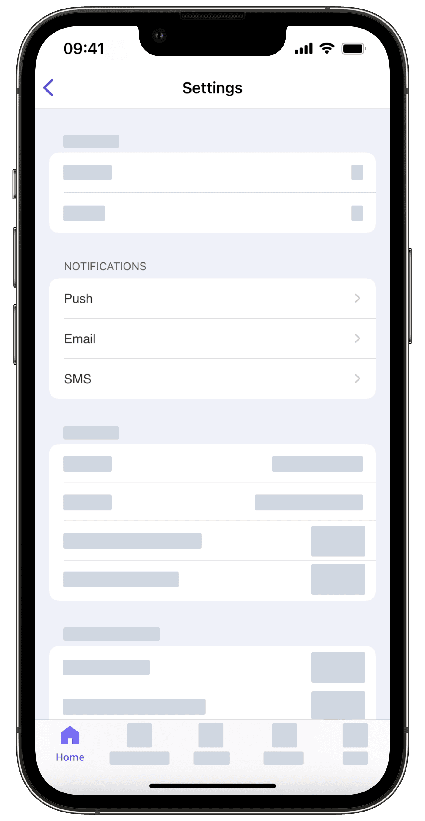 Notifications in mobile app settings.