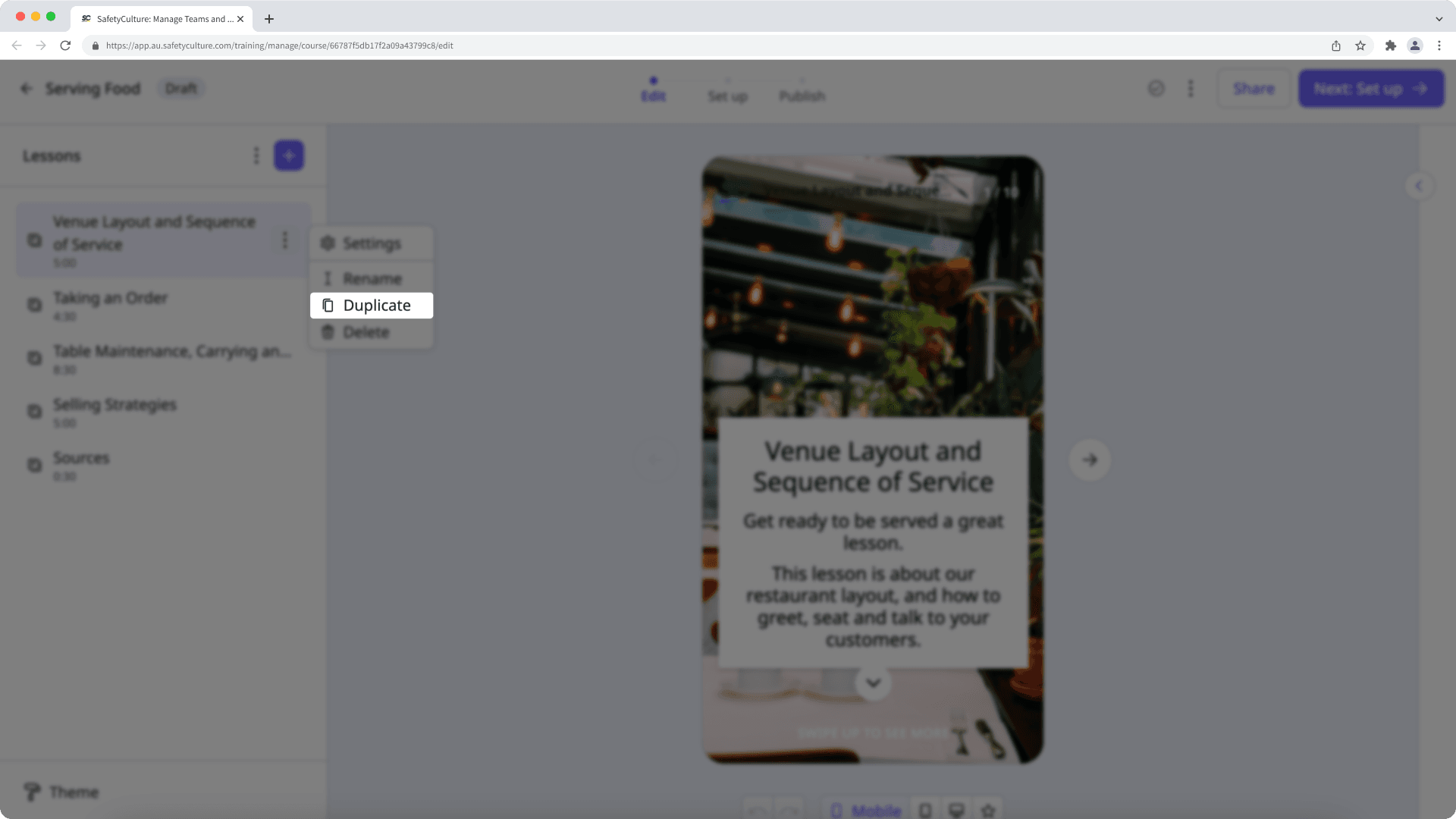 Duplicate a lesson via the web app.