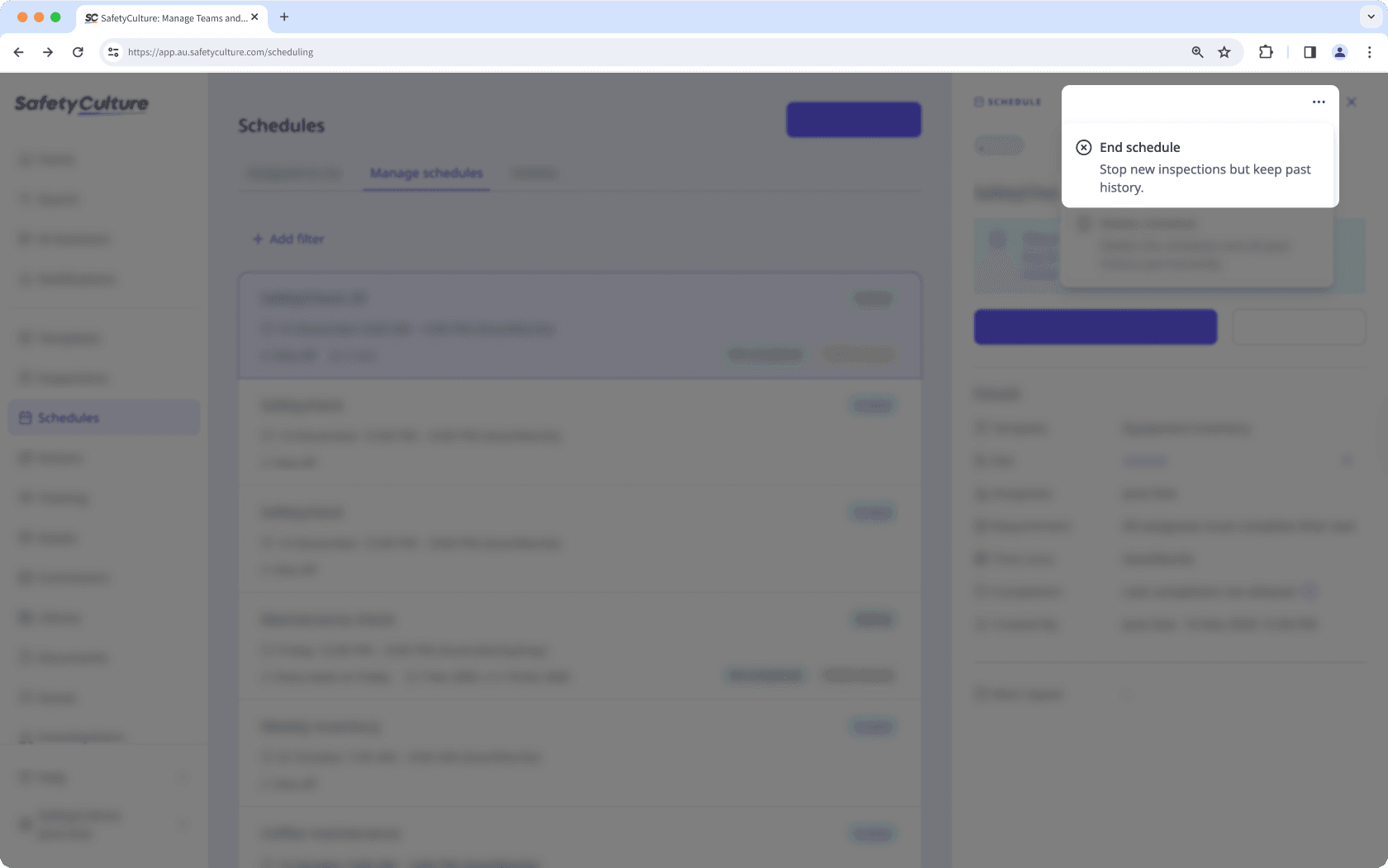 Einen Zeitplan über die Web-App beenden.