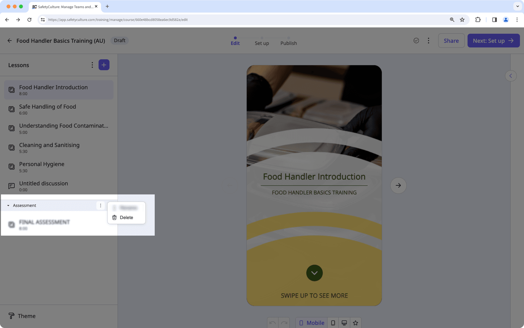 Delete a course section in Training via the SafetyCulture web app