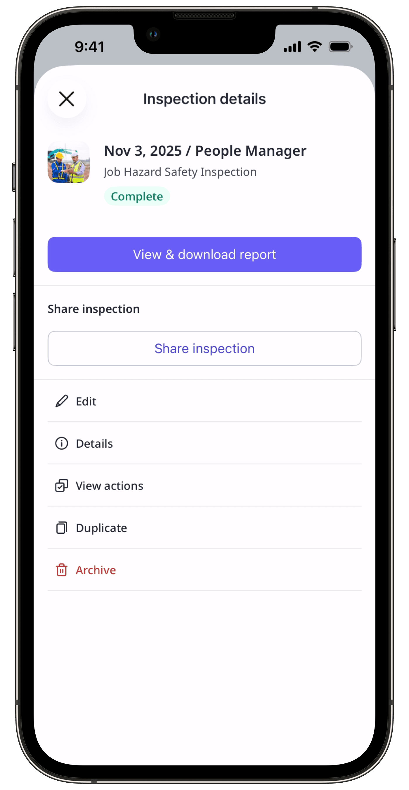 Check my inspection access level via the mobile app (view, edit, delete iOS).