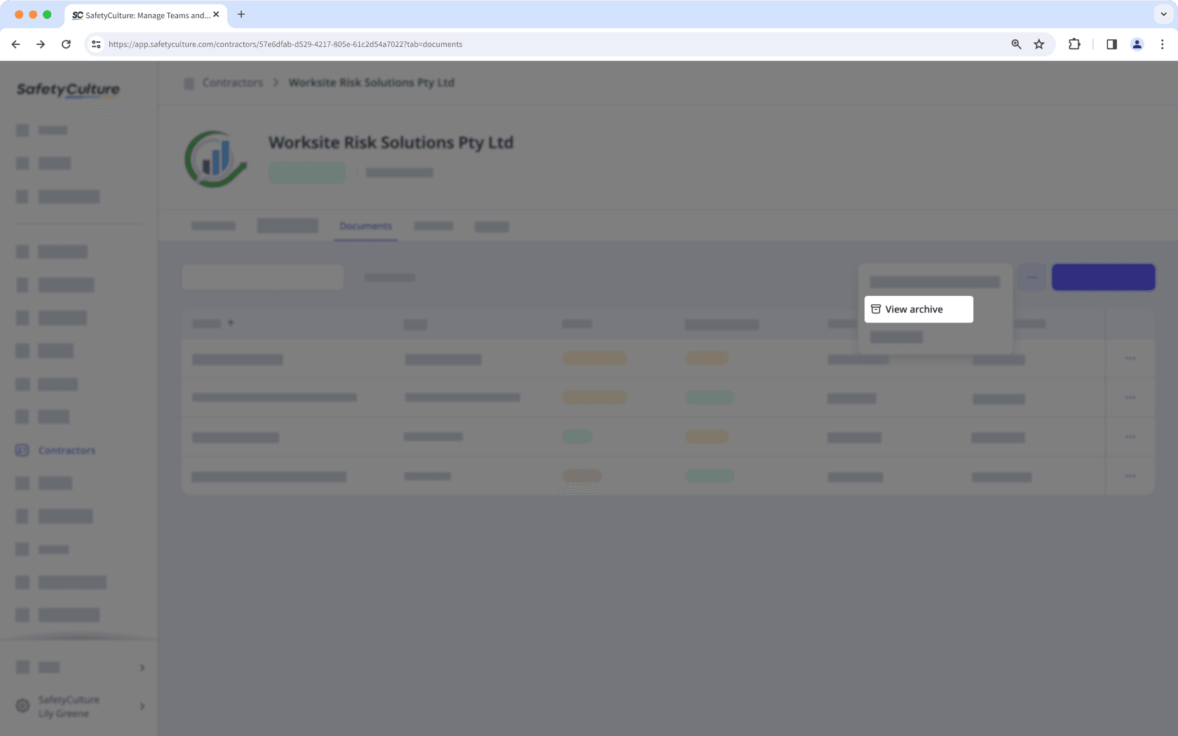 Vea el archivo de documentos de empresa a través de la aplicación web.