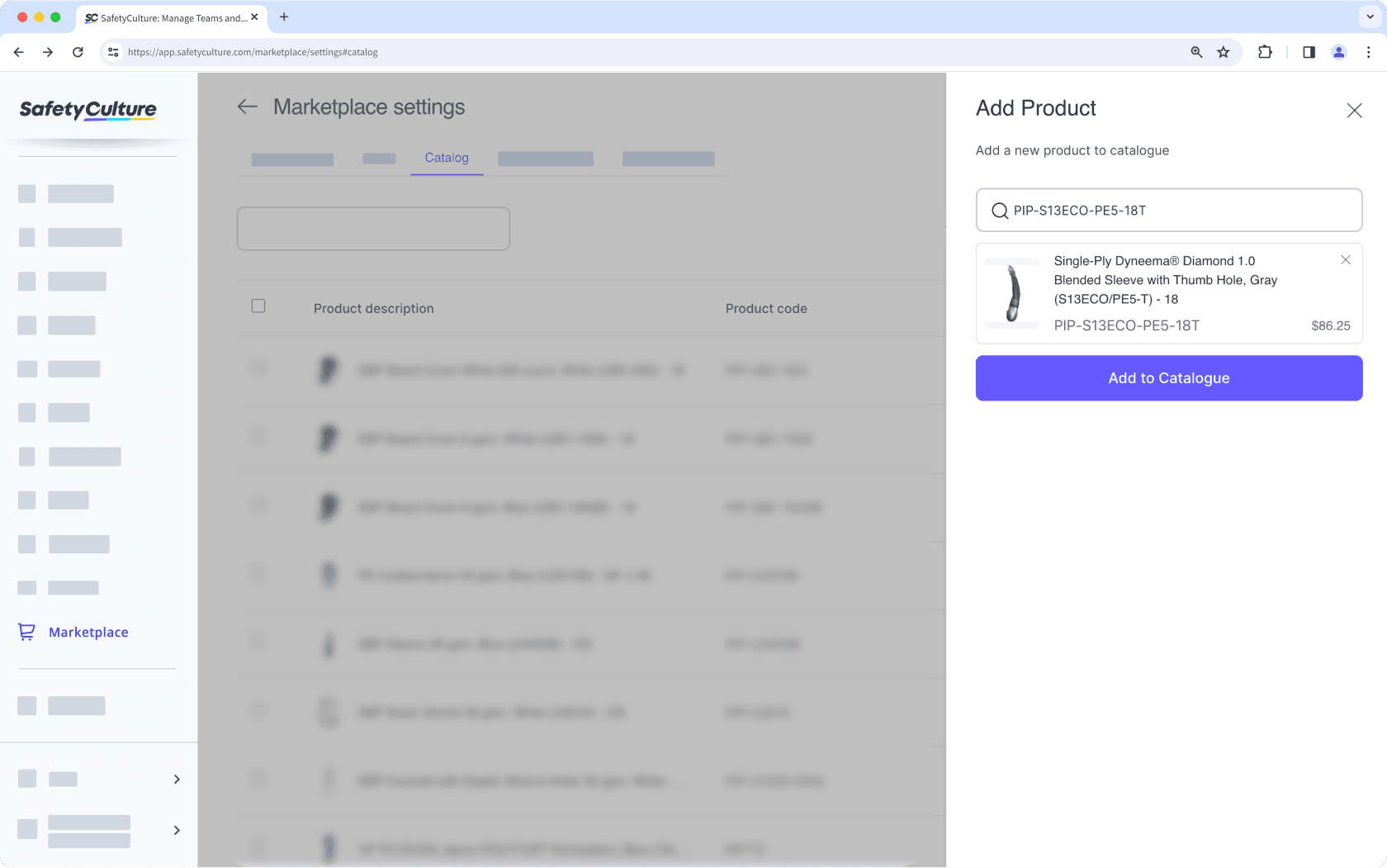 Add a product to the catalog via the web app.