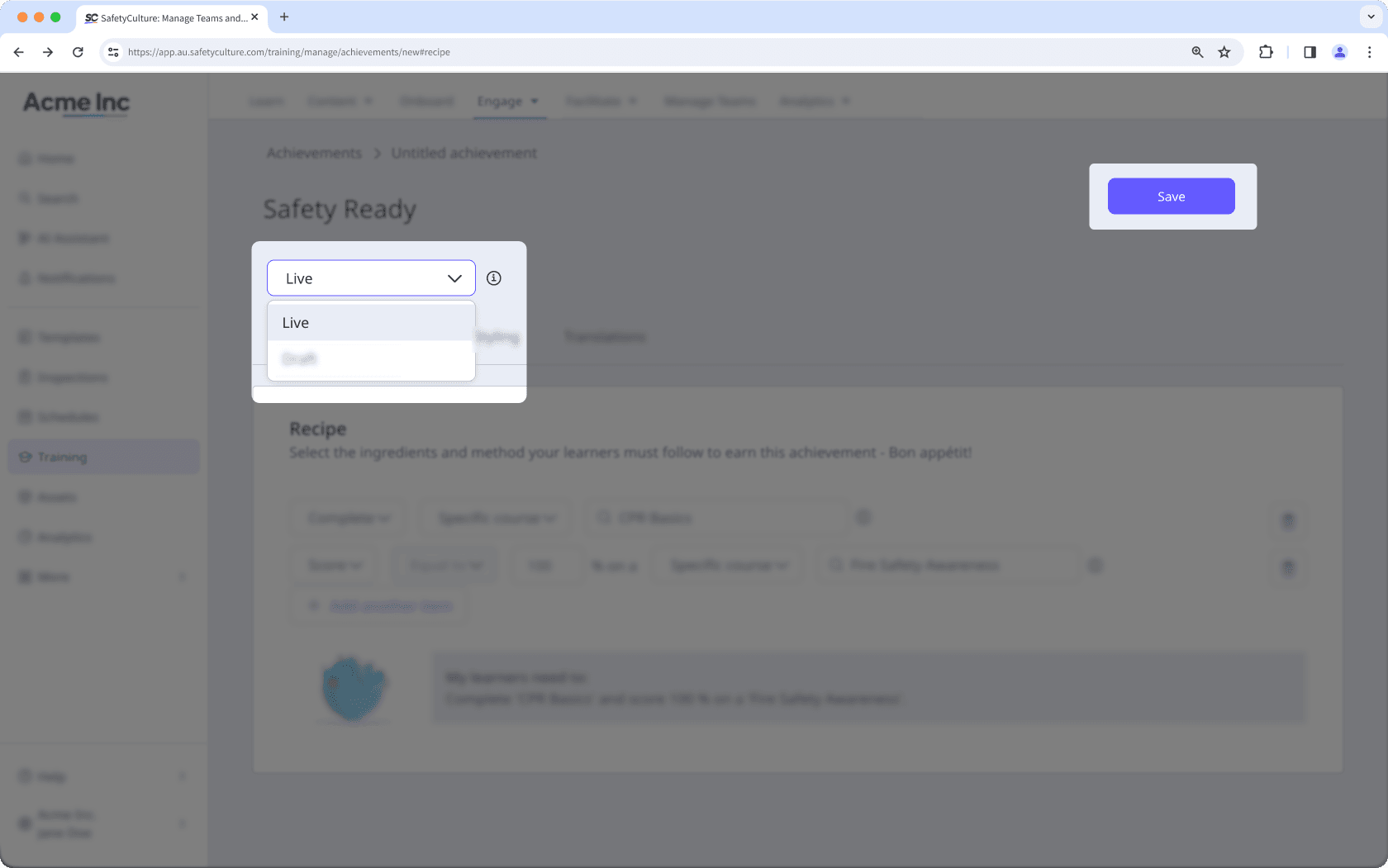 Créer un acquis de formation personnalisé à partir de l'application Web.