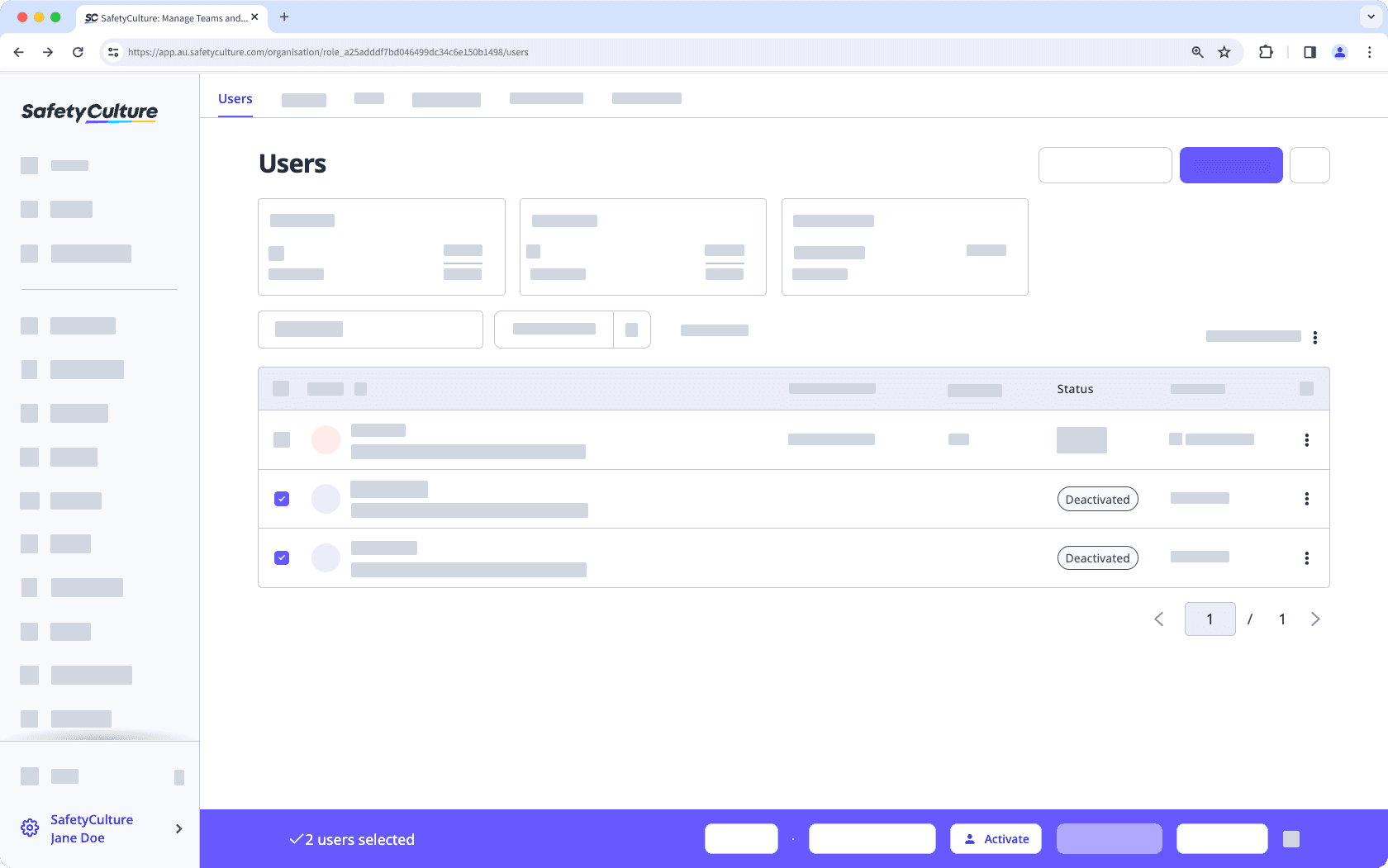 Bulk activate users via the web app.