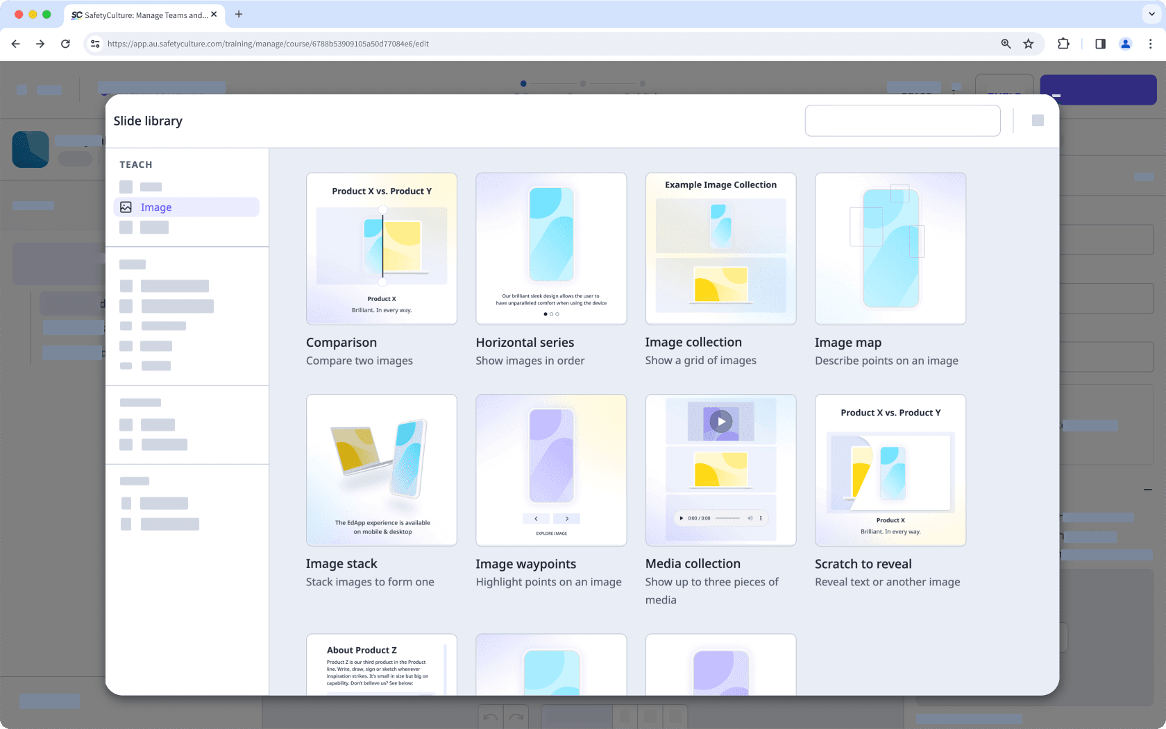 Ein Beispiel für Bildfolienvorlagen für Schulungskurse in Web-App.
