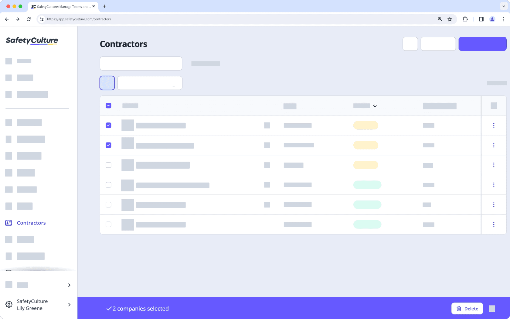 Eliminar empresas en masa a través de la aplicación web.