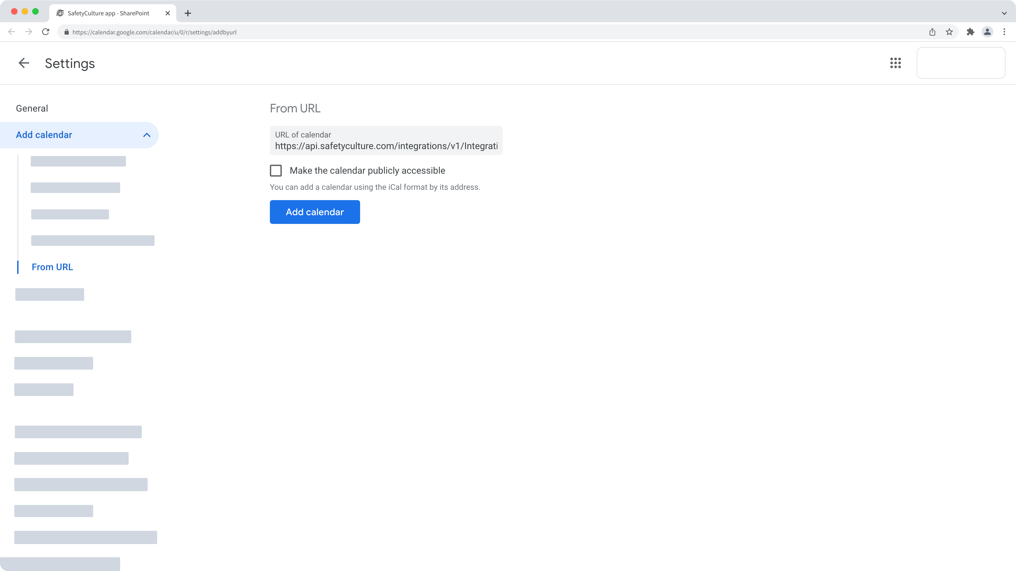 Set up the inspection scheduled calendar integration with Google Calendar.