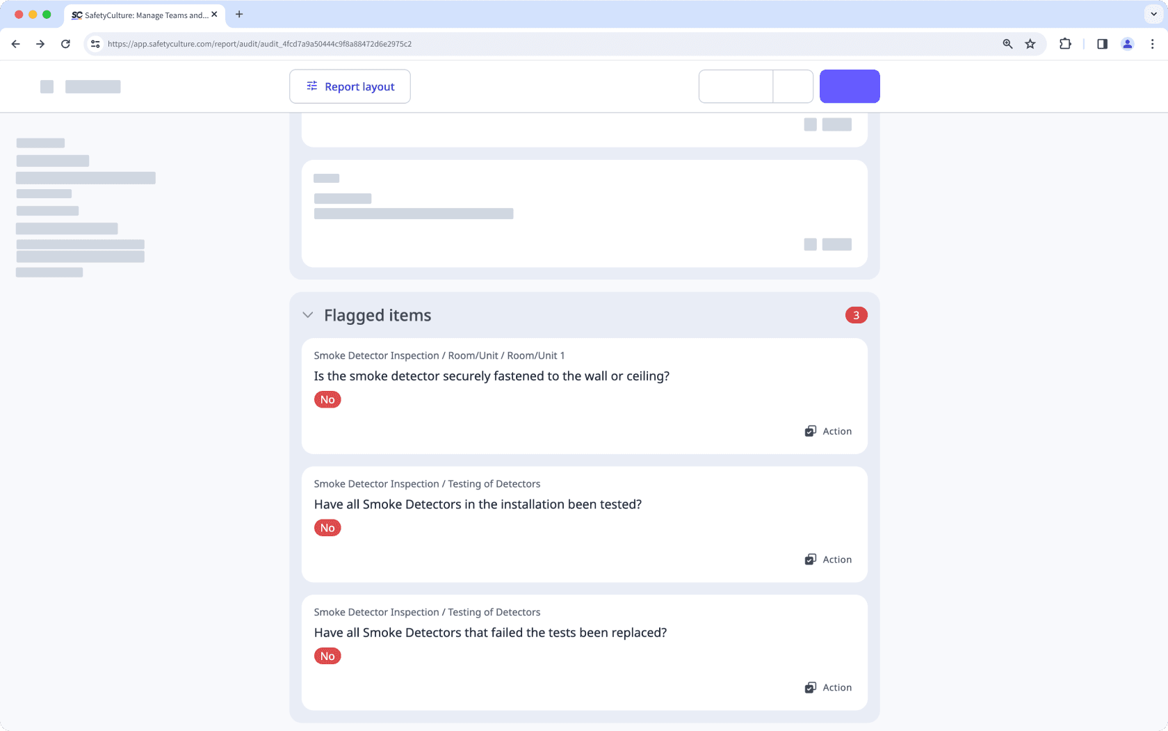 Review flagged responses in an inspection via the web app.
