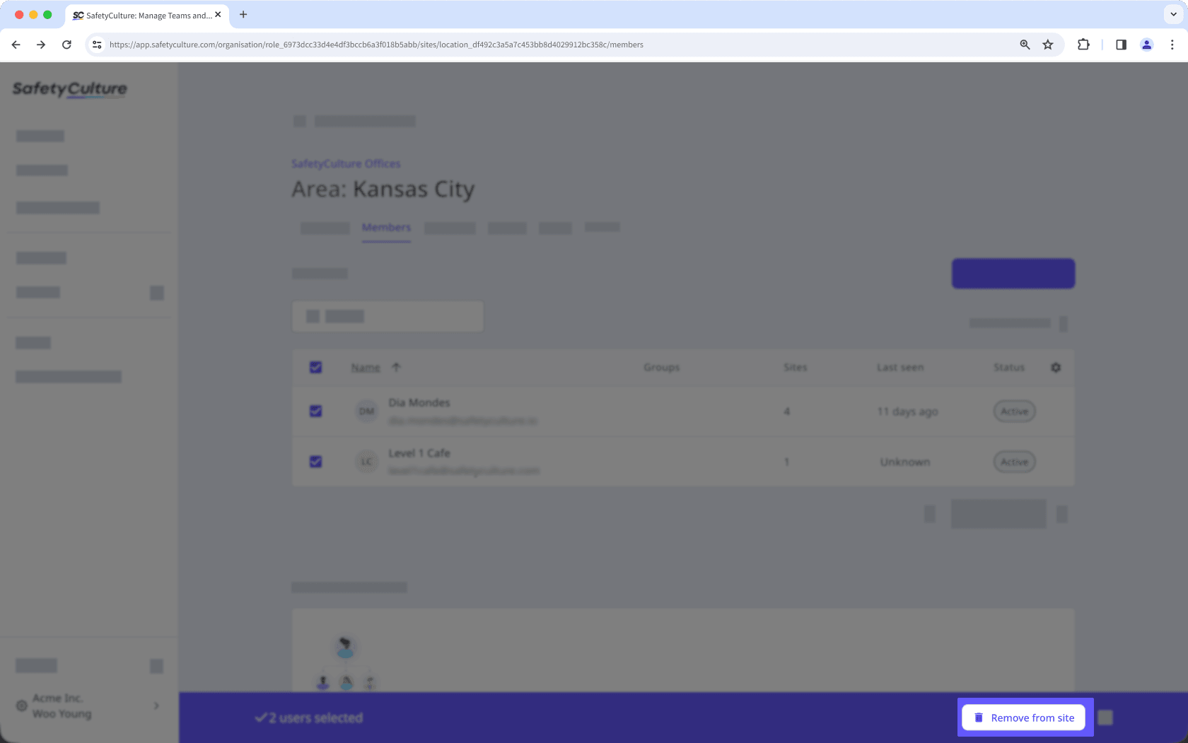 Supprimer des membres d'un site à partir de l'application Web.