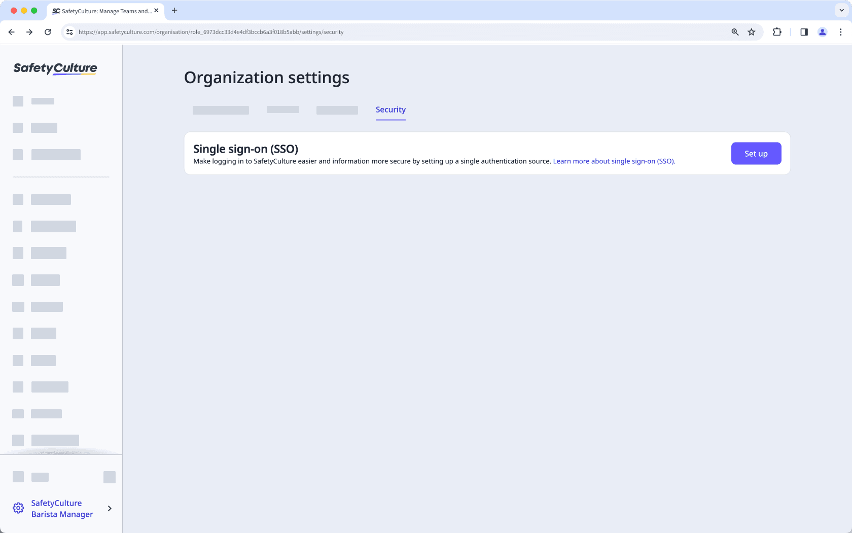 Set up single sign-on (SSO) via the web app.