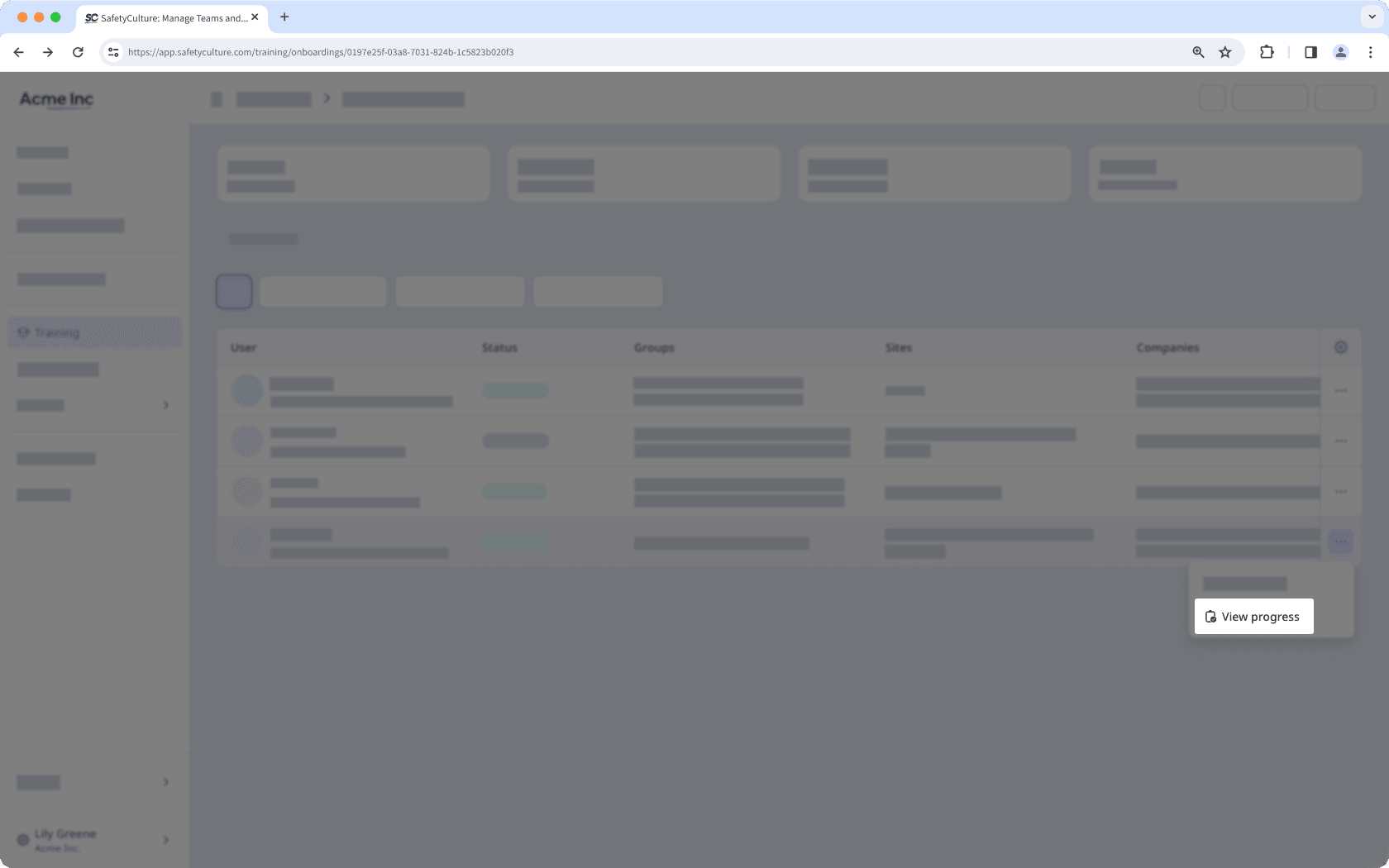 La page d'implémentation affichant le bouton « Afficher la progression » pour un utilisateur.