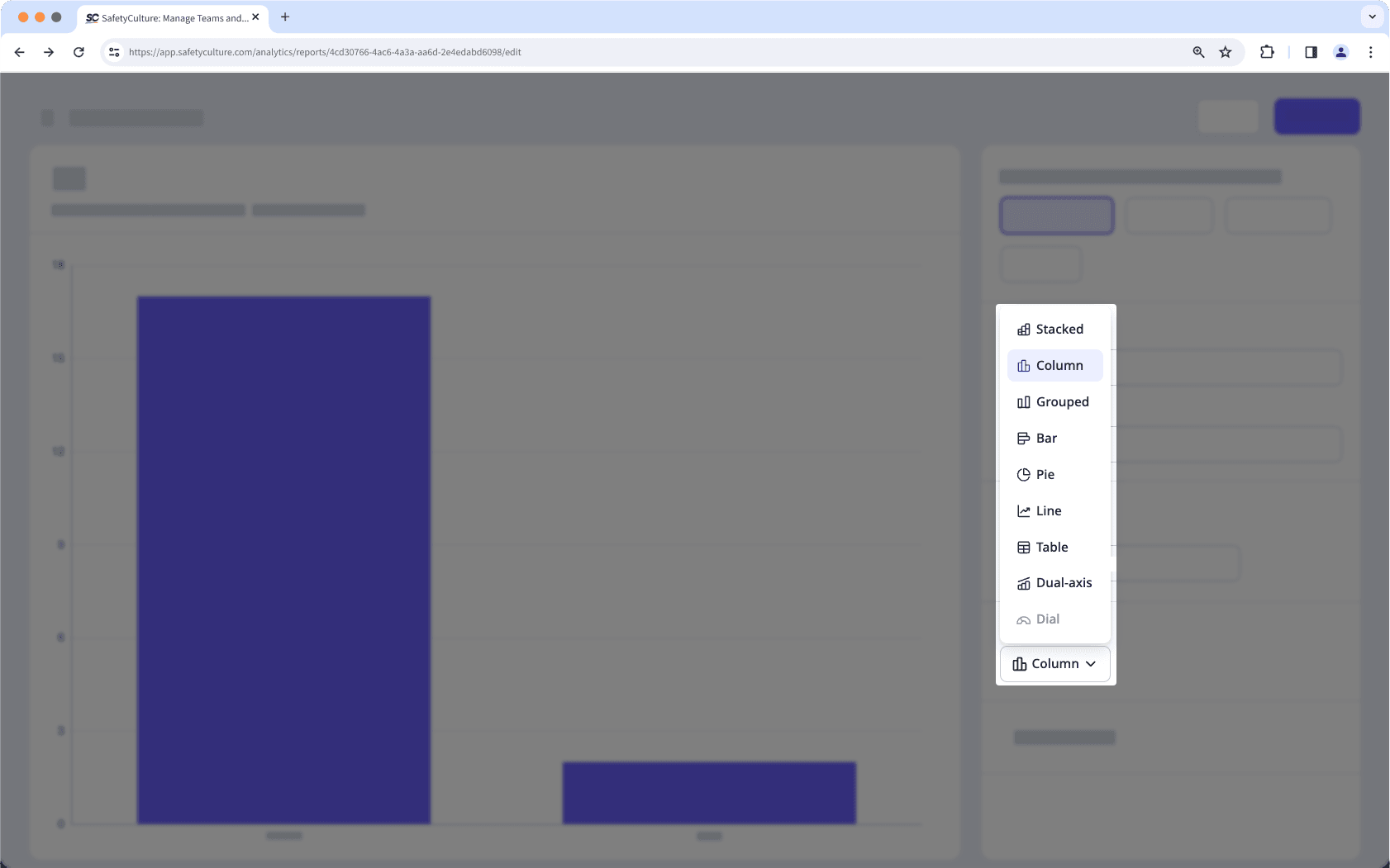 Den Diagrammtyp für ein Analysen-Berichtsdiagramm mithilfe der Web-App ändern.