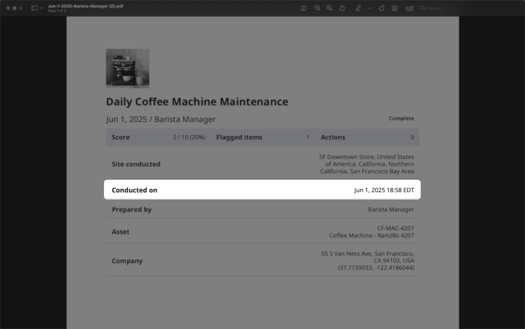 View and interpret dates and times in exported inspection reports.