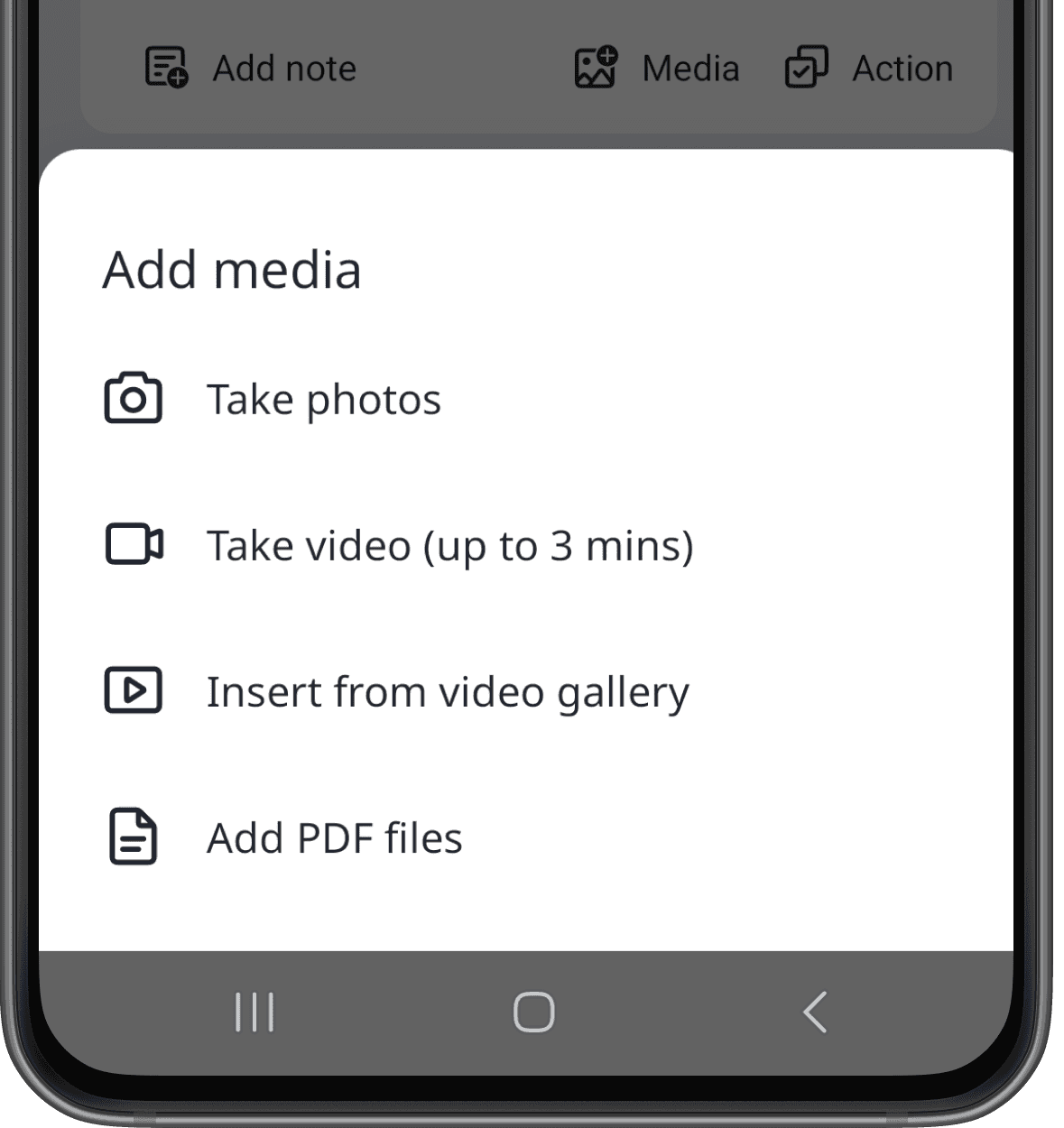 Attach media in inspections via the Android mobile app.