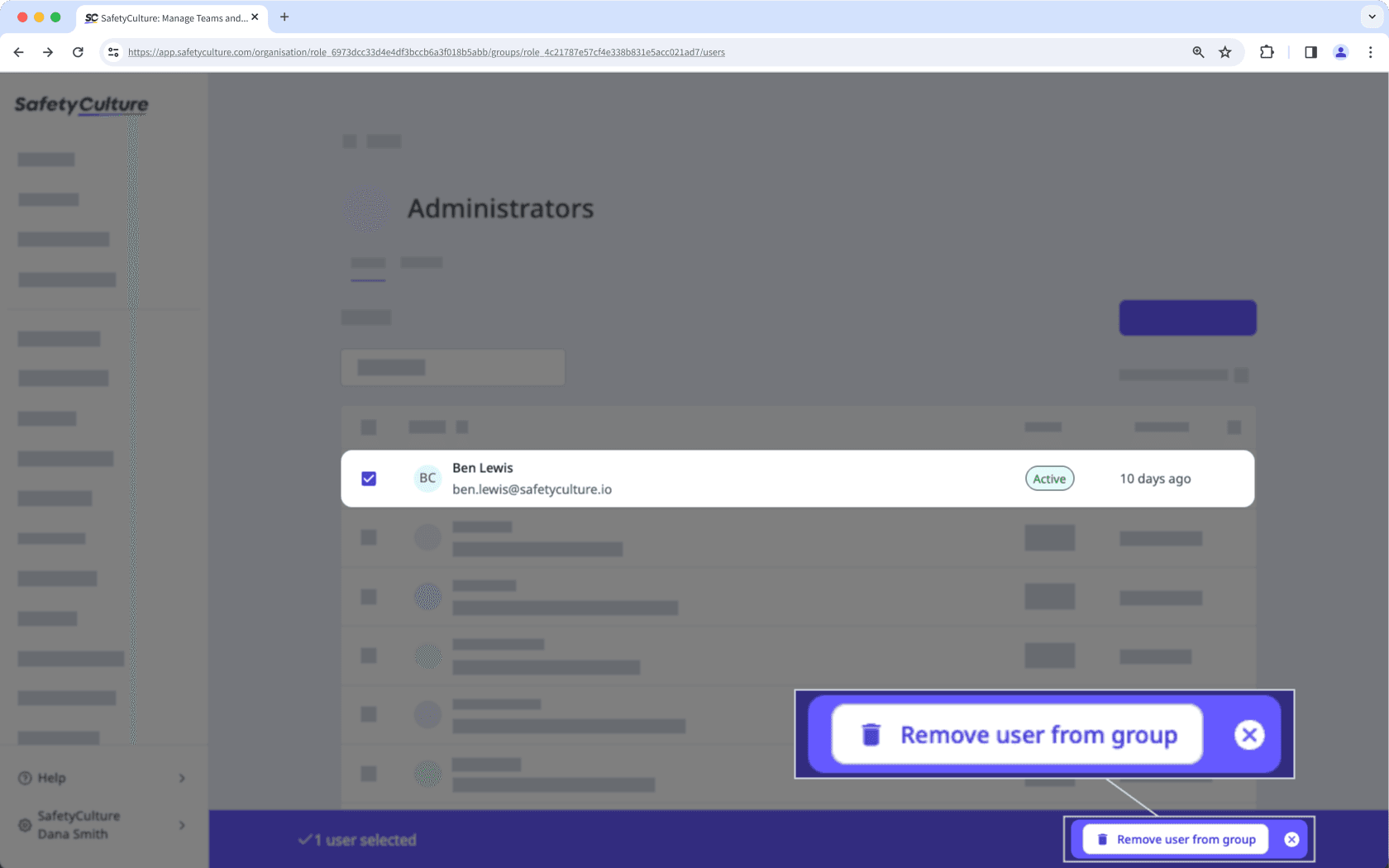 Remove a user from a group via the web app.