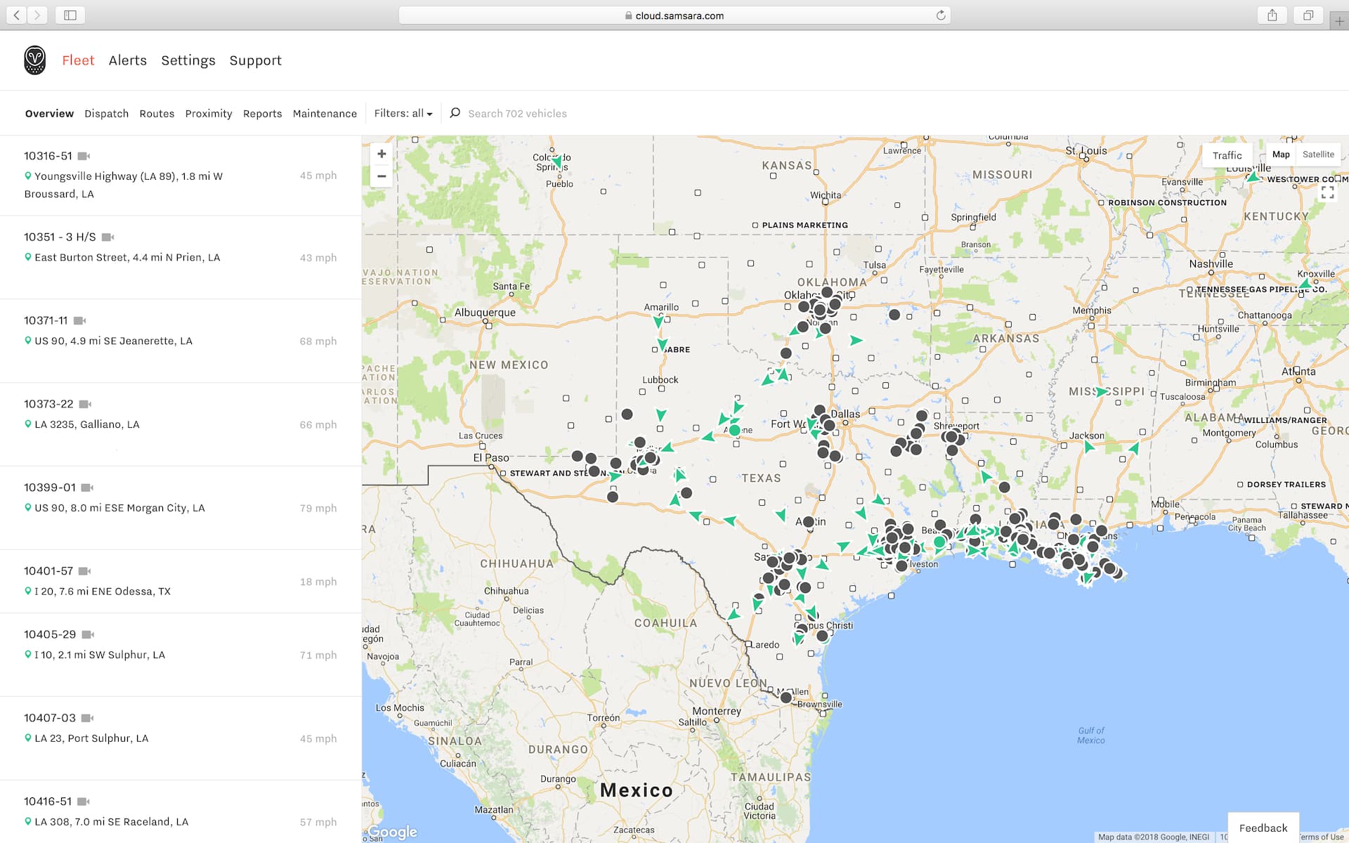 An example of the Samsara fleet management system.